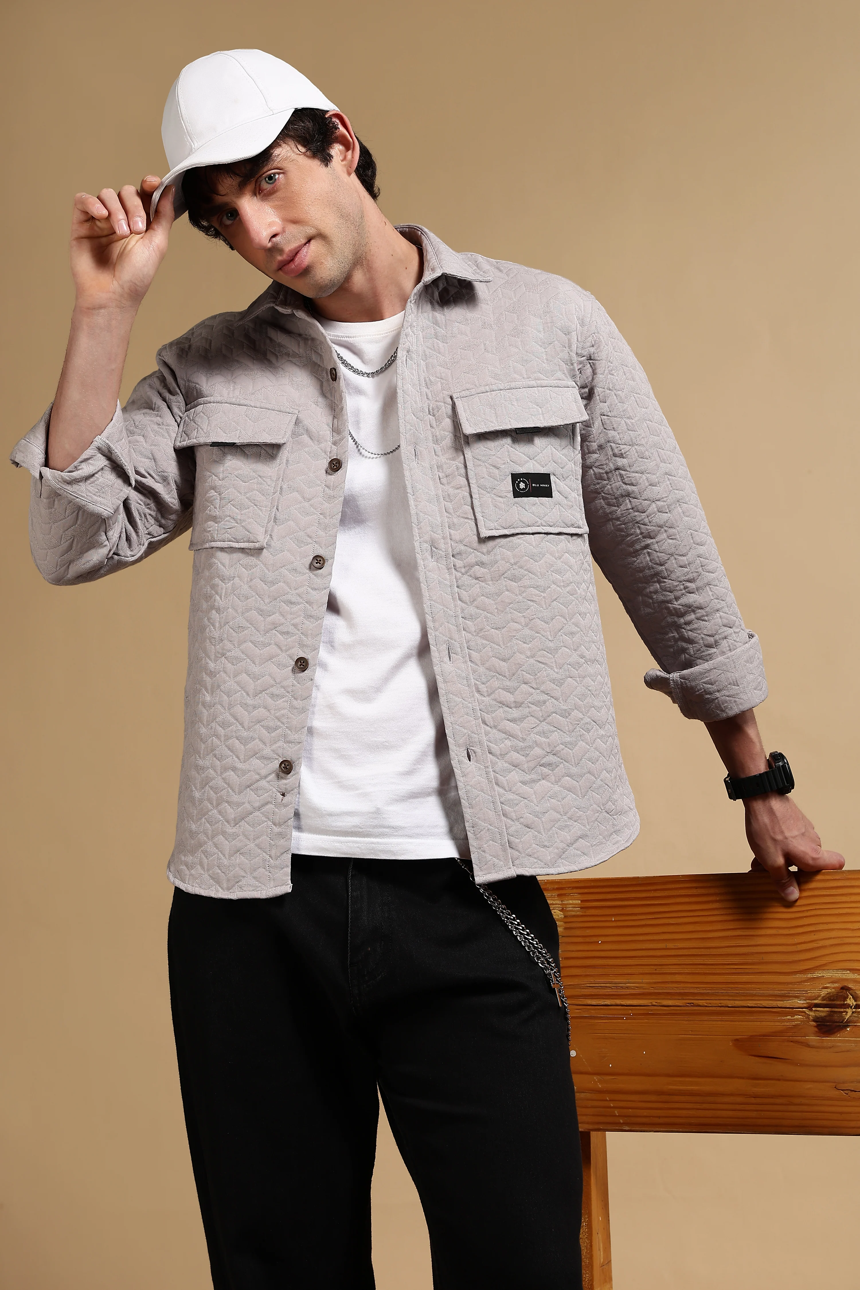 Men Grey Casual Shacket - Image 4