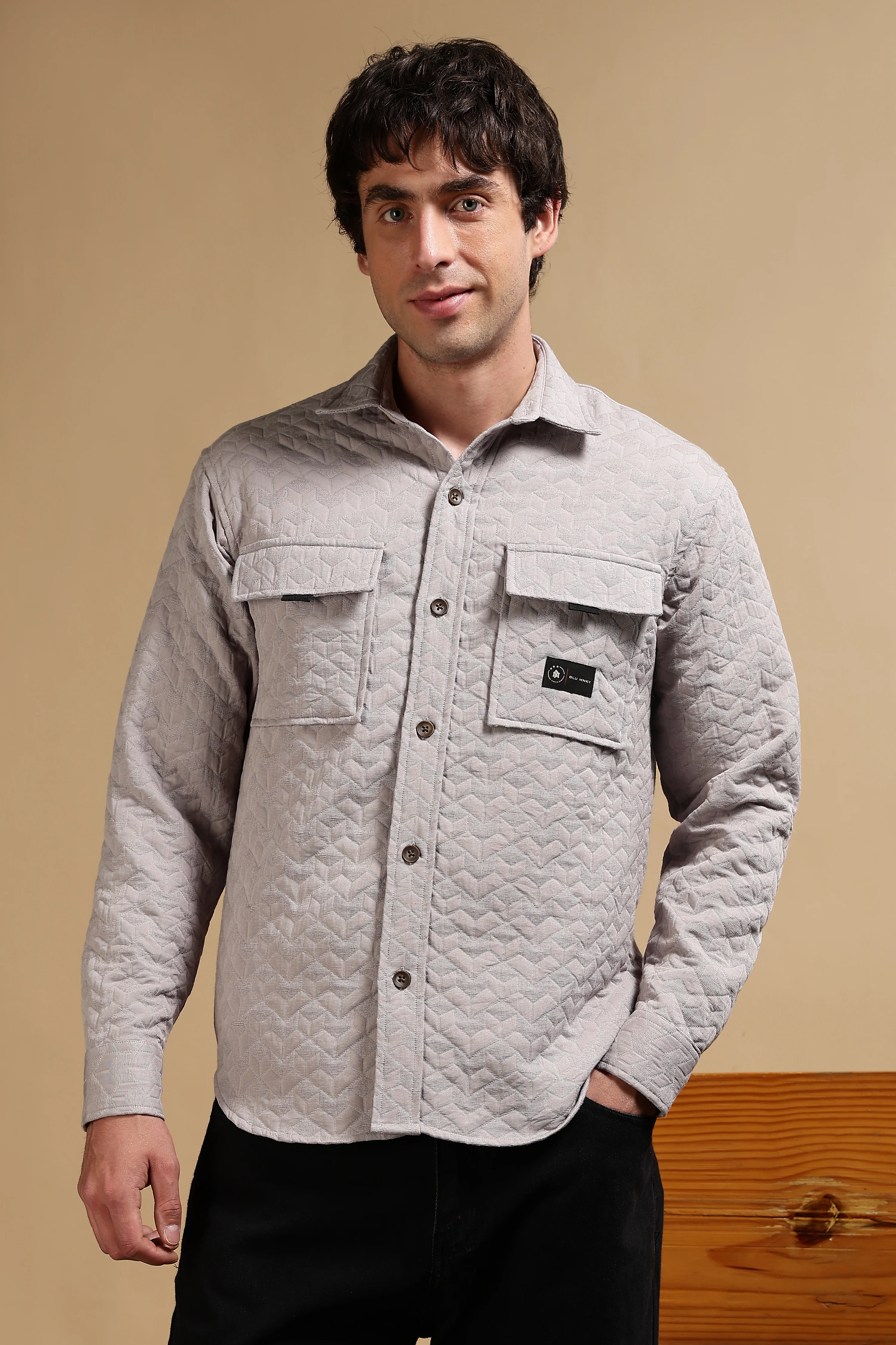 Men Grey Casual Shacket - Image 7