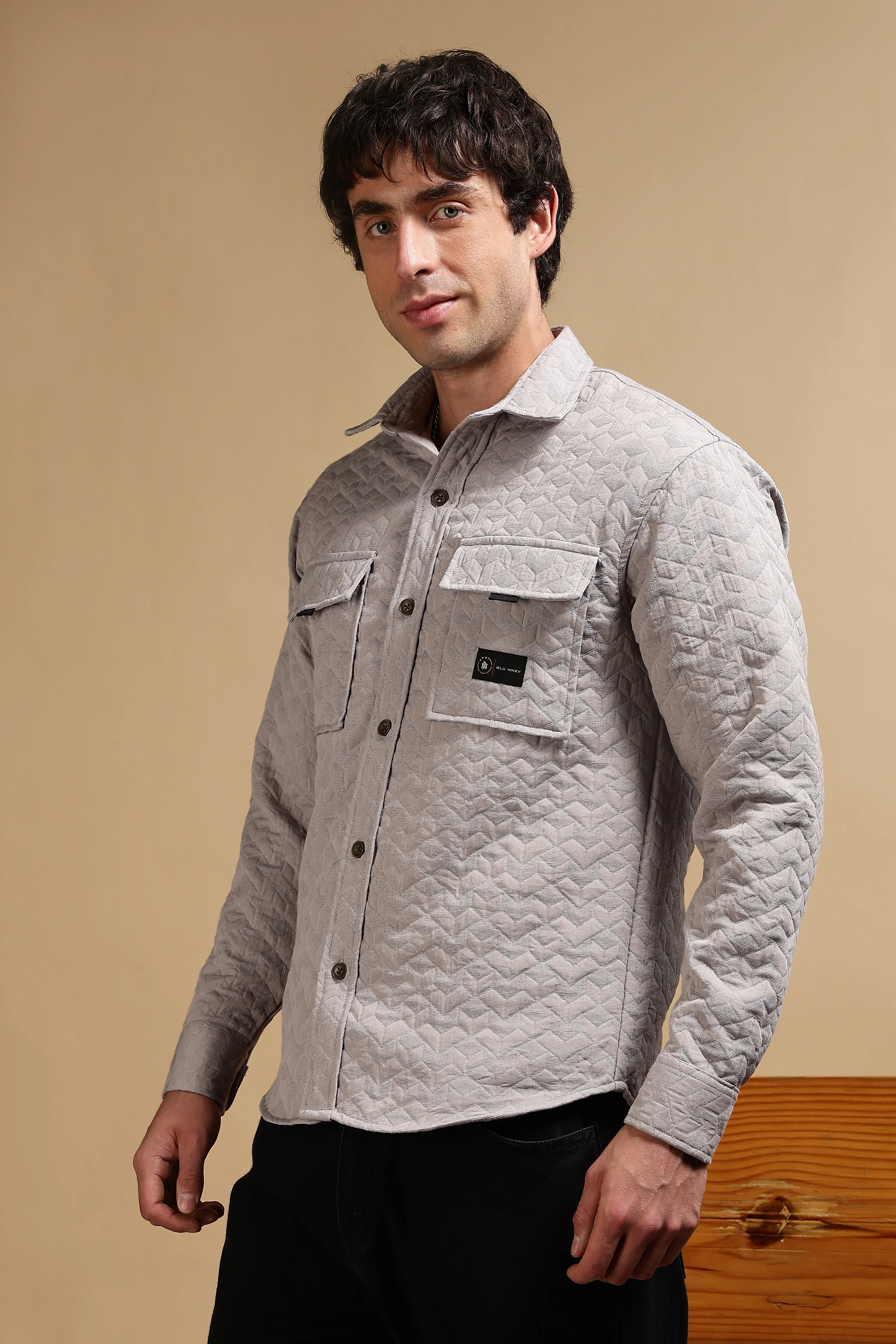 Men Grey Casual Shacket - Image 8