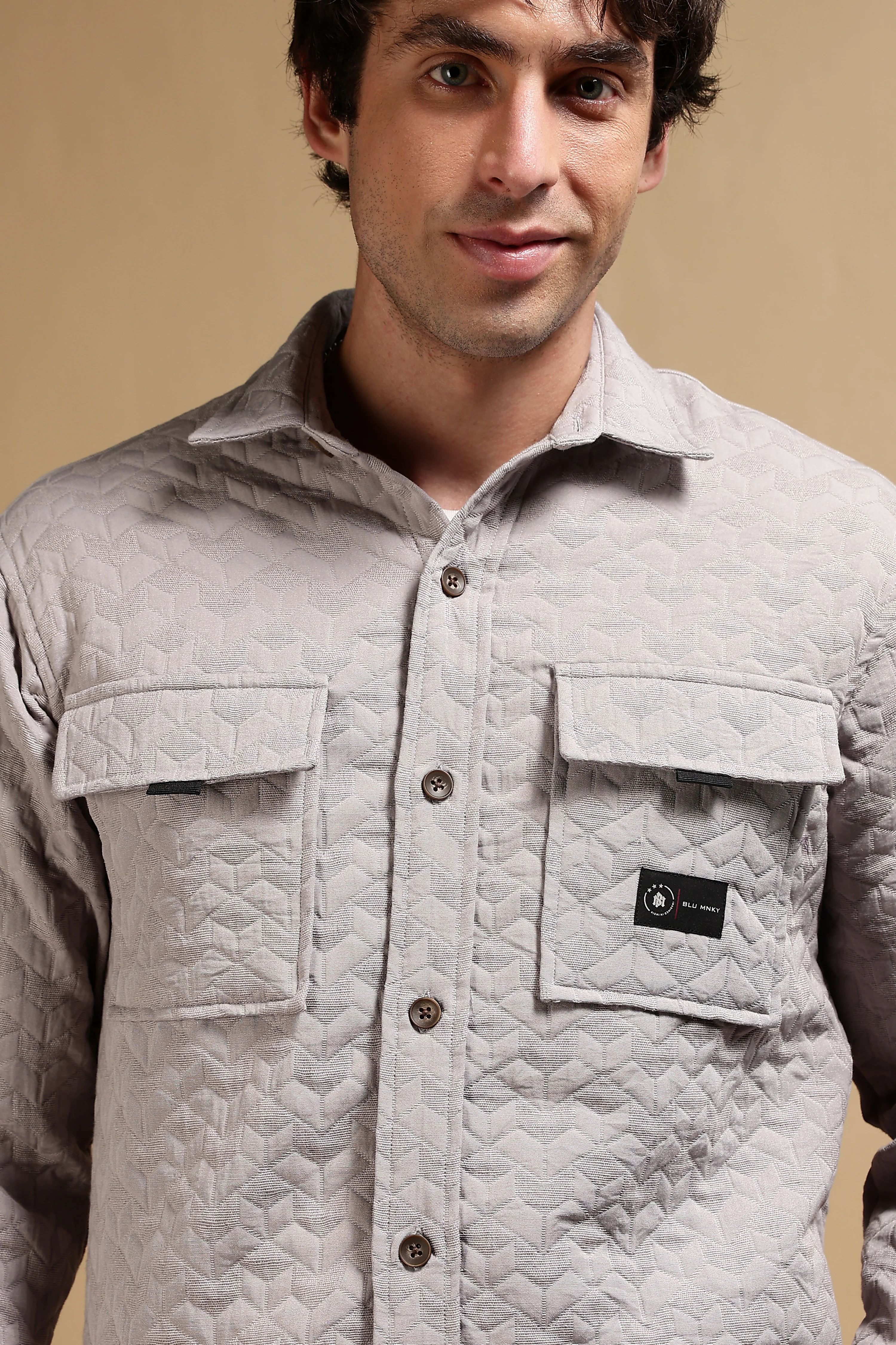 Men Grey Casual Shacket - Image 9