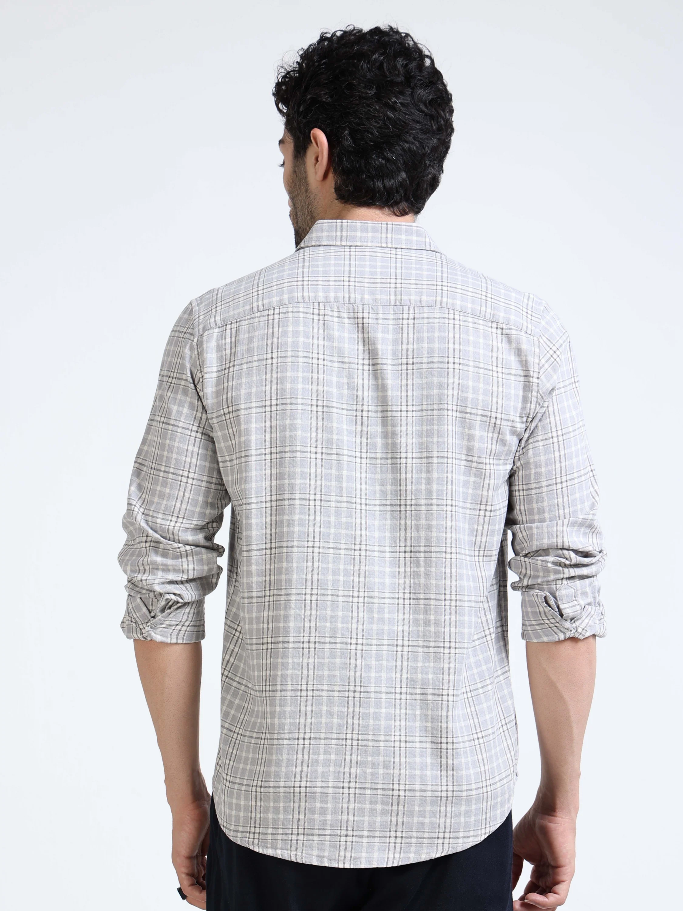 Men Grey Check Regular Fit Shirt - Image 3
