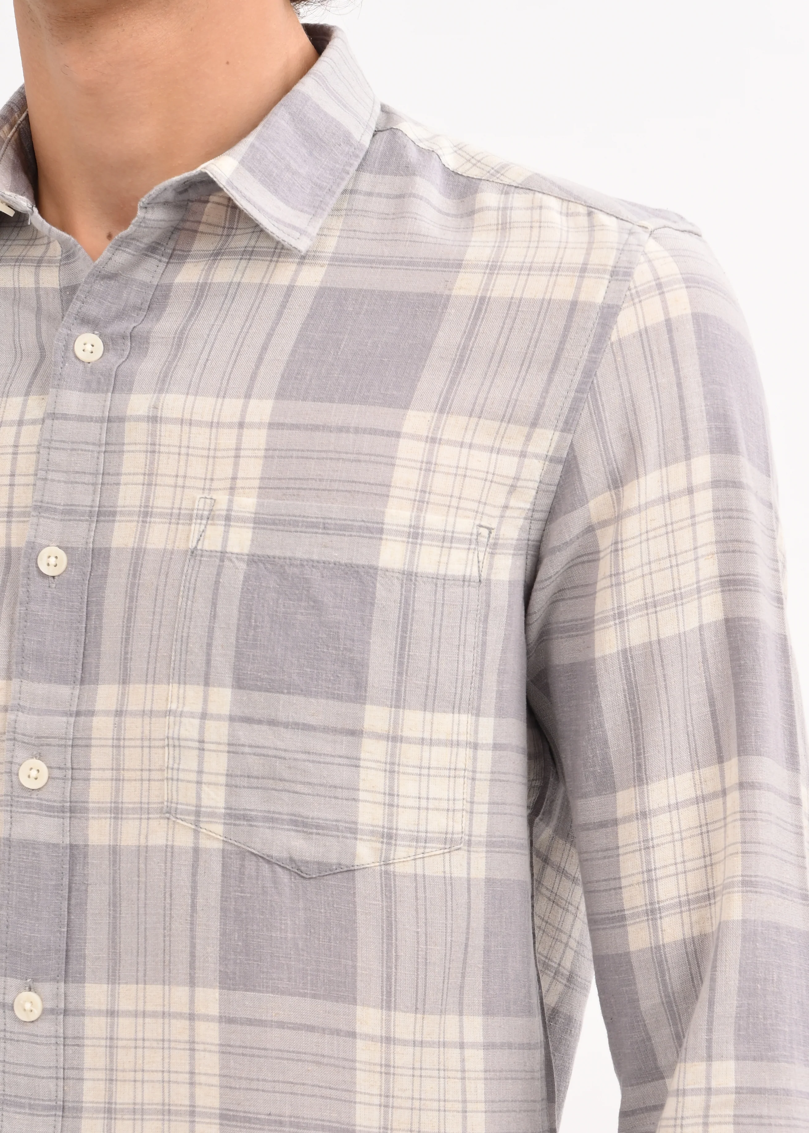 Men Grey Check Shirt - Image 3