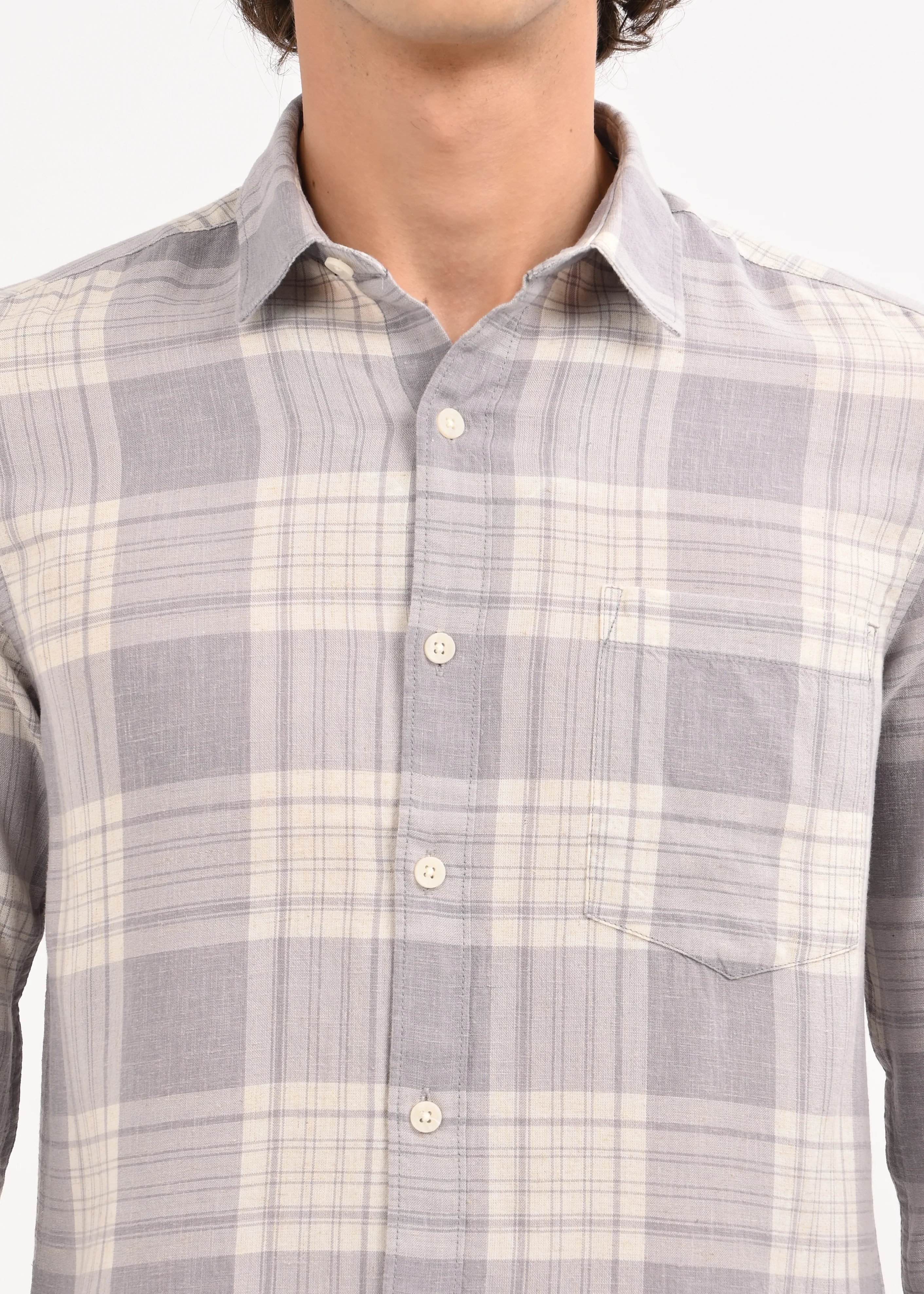 Men Grey Check Shirt - Image 4