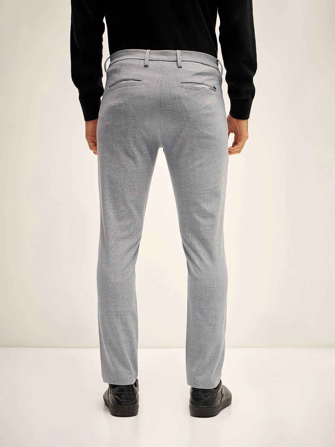 Men Grey Checked 4 Way Stretch Formal Trouser - Image 2