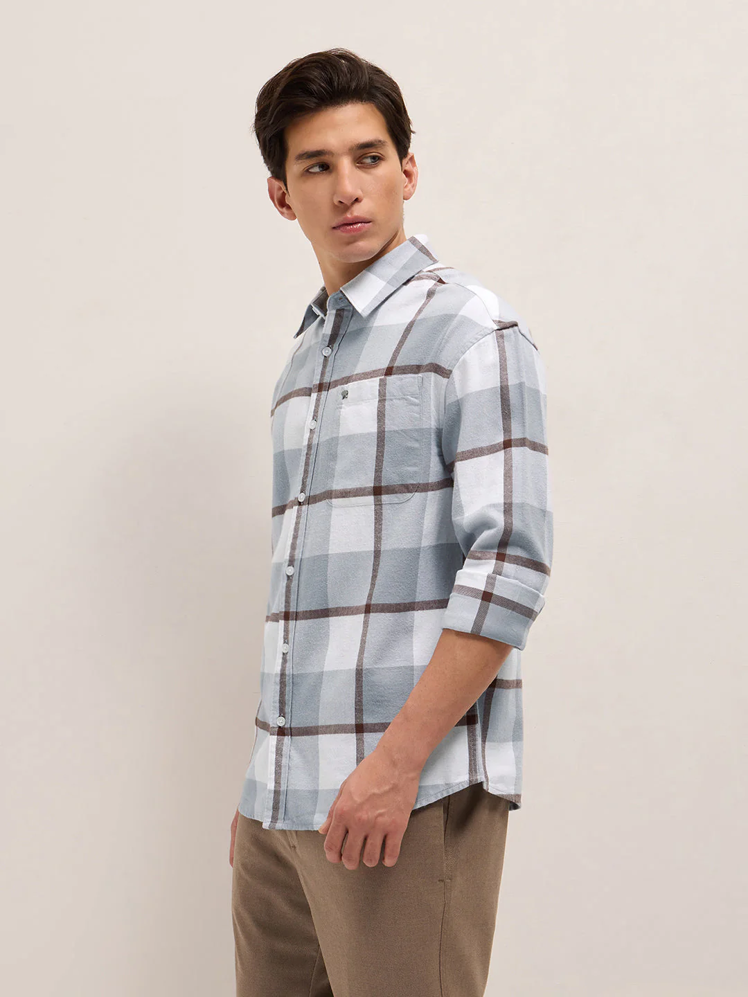Men Grey Checked Design Relax Fit Casual Shirt - Image 3
