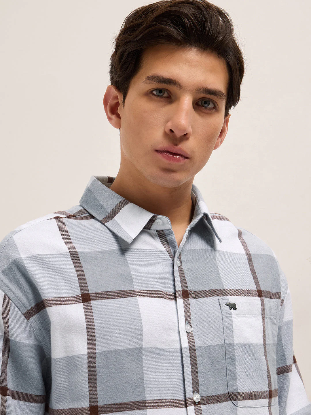 Men Grey Checked Design Relax Fit Casual Shirt - Image 5