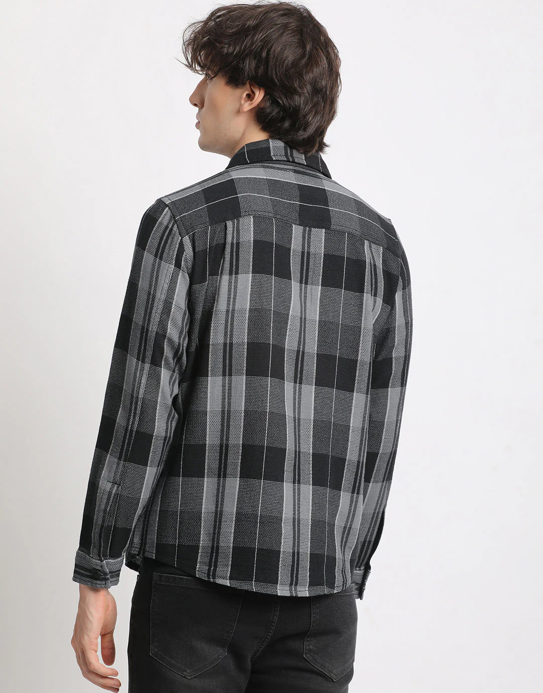 Men Grey Checked Regular Fit Cotton Shacket - Image 4