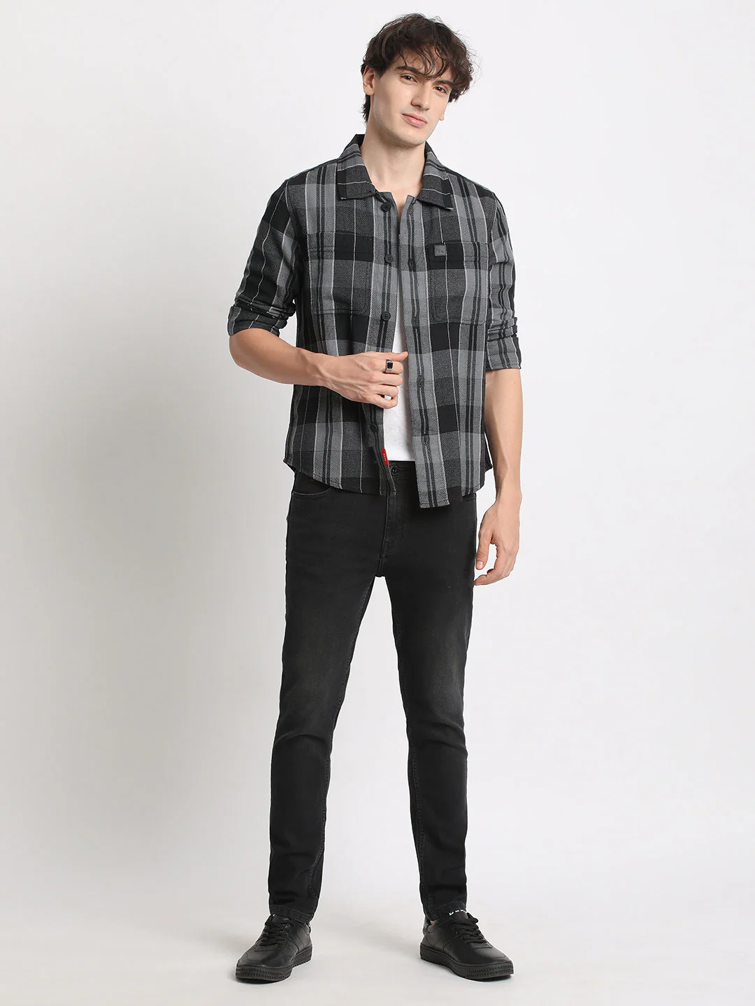 Men Grey Checked Regular Fit Cotton Shacket - Image 5