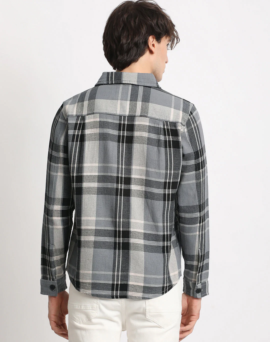 Men Grey Checked Regular Fit Cotton Shacket - Image 4