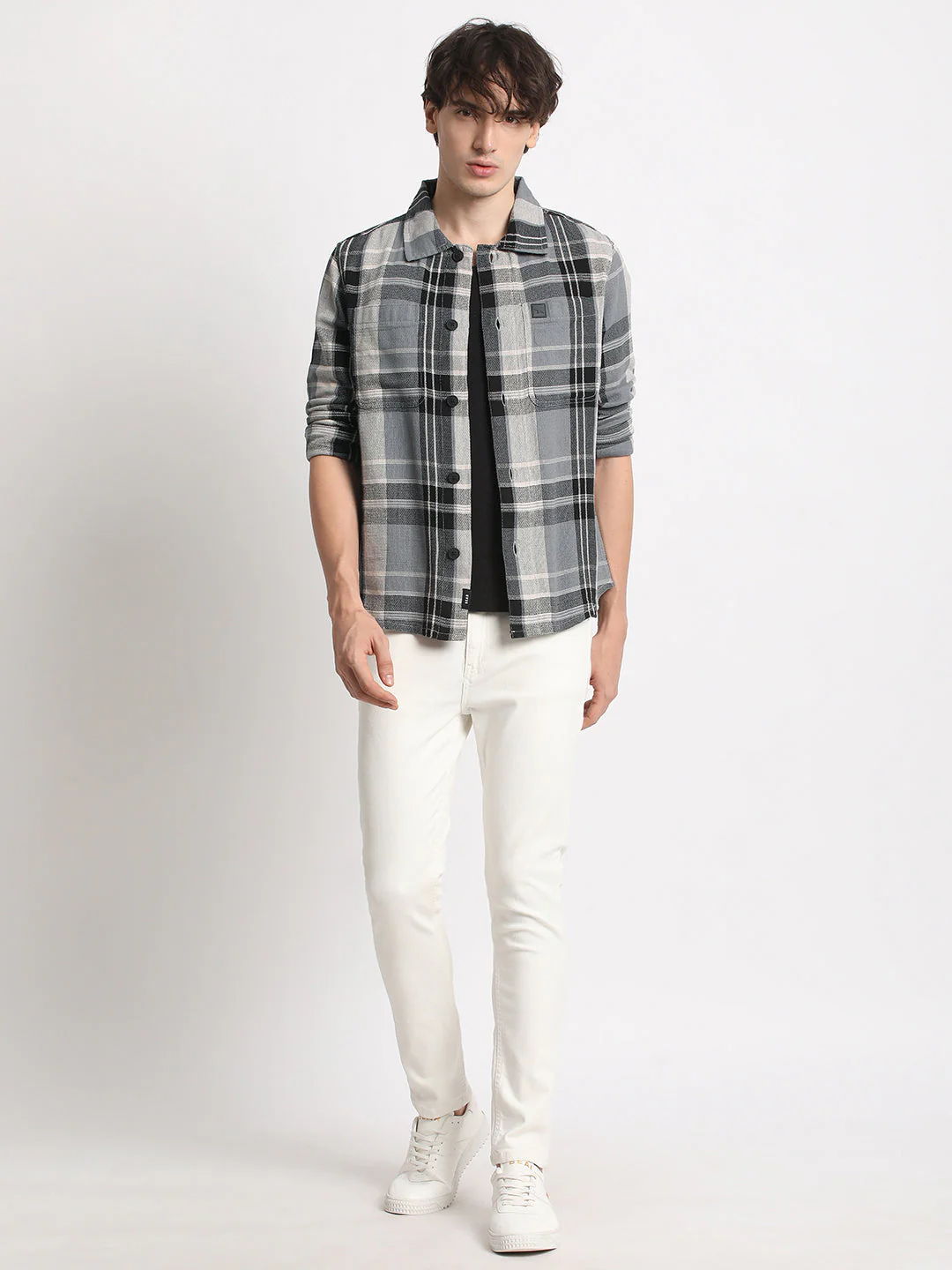 Men Grey Checked Regular Fit Cotton Shacket - Image 5