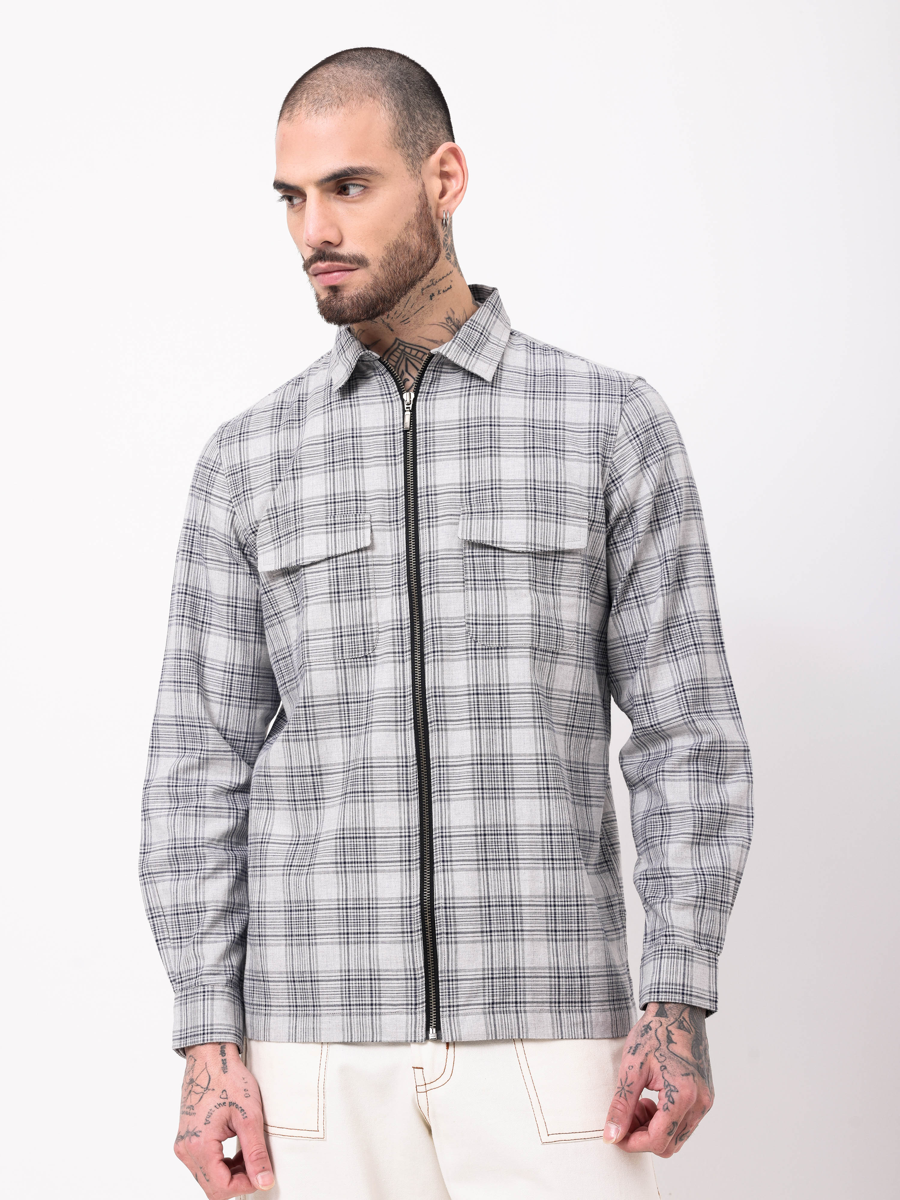 Men Grey Checked Shacket - Image 4