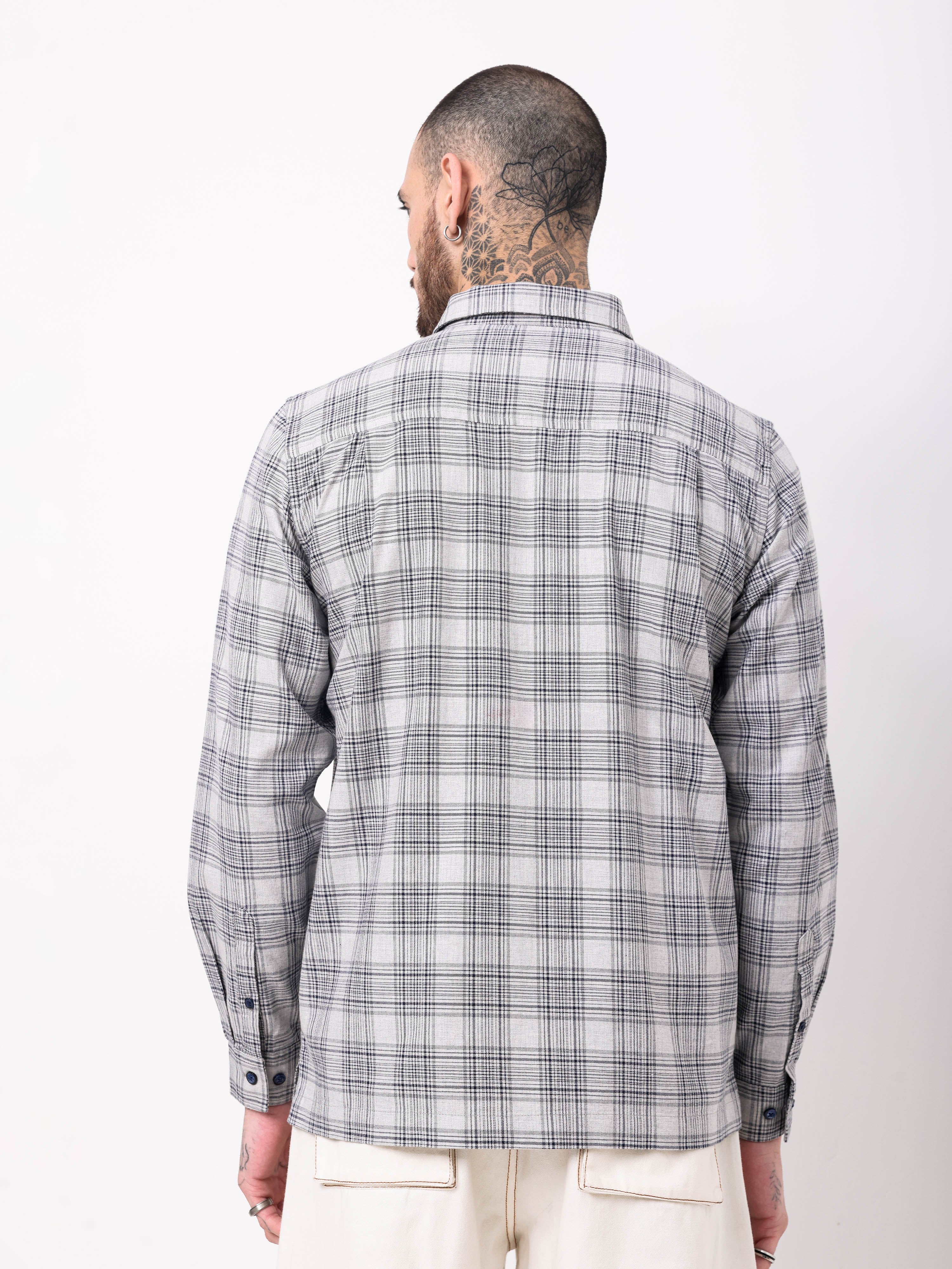 Men Grey Checked Shacket - Image 5