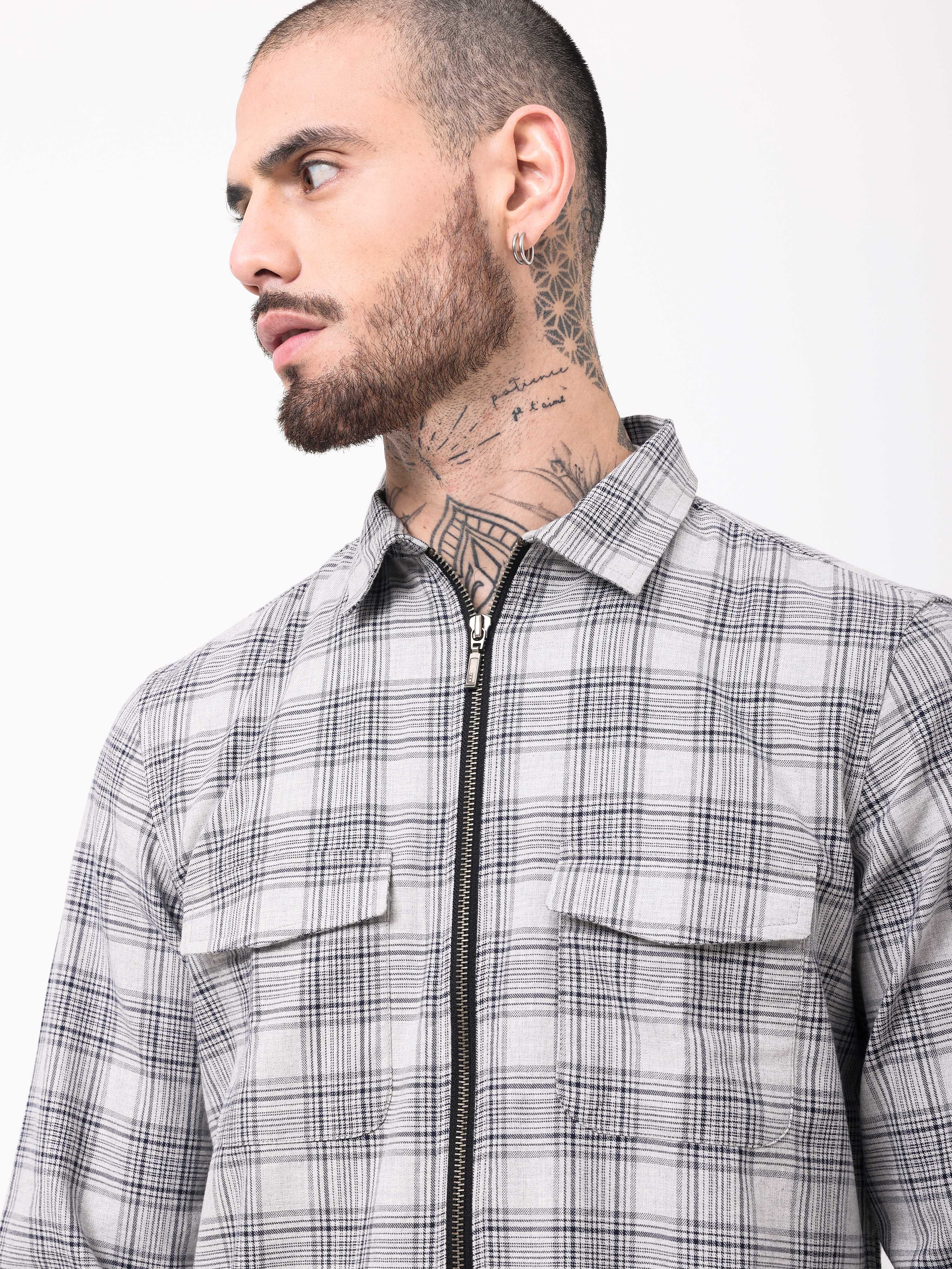Men Grey Checked Shacket - Image 6