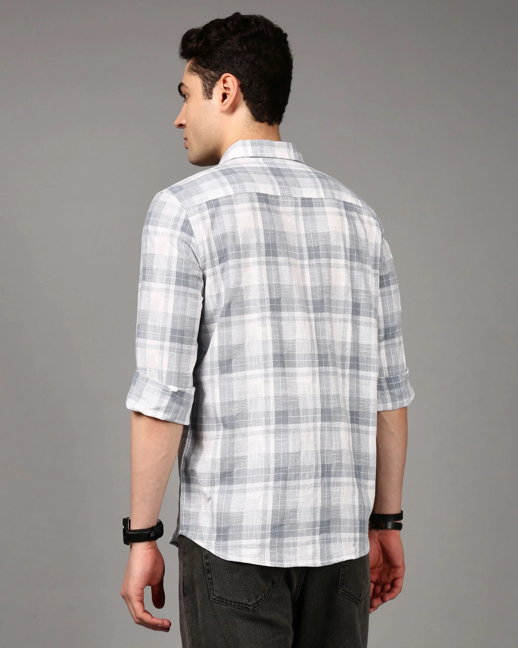 Men Grey Checked Shirt - Image 2