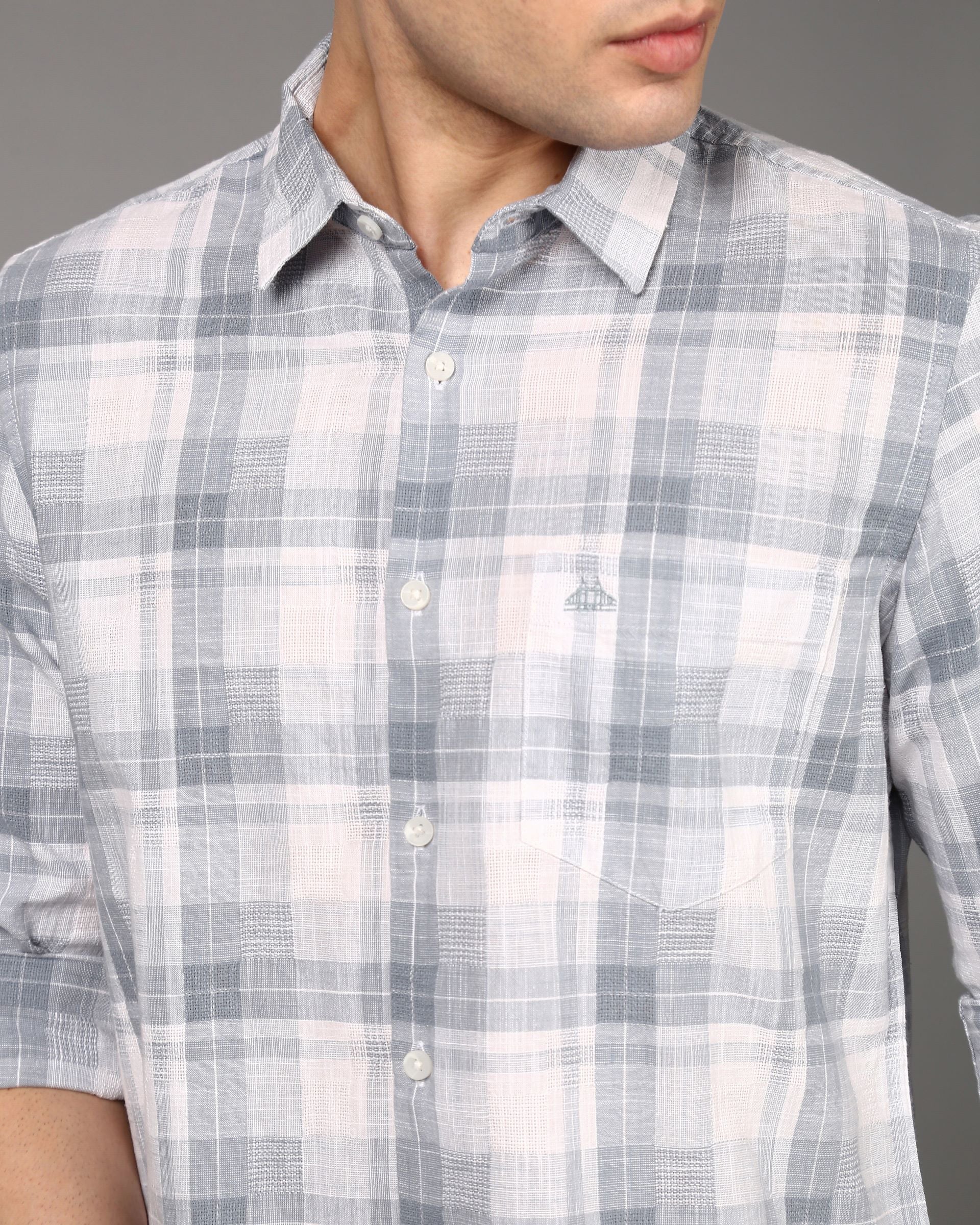 Men Grey Checked Shirt - Image 3