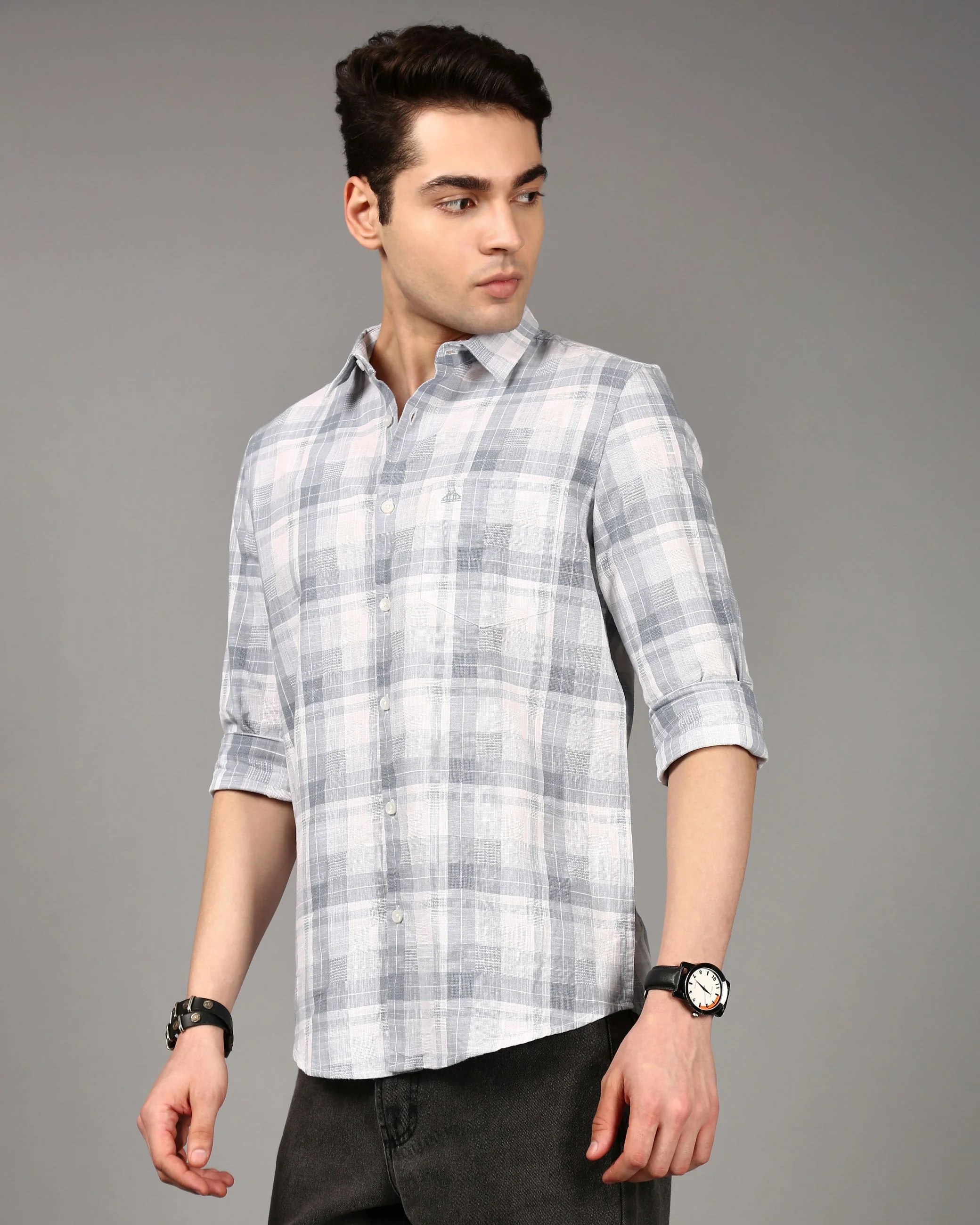 Men Grey Checked Shirt - Image 4