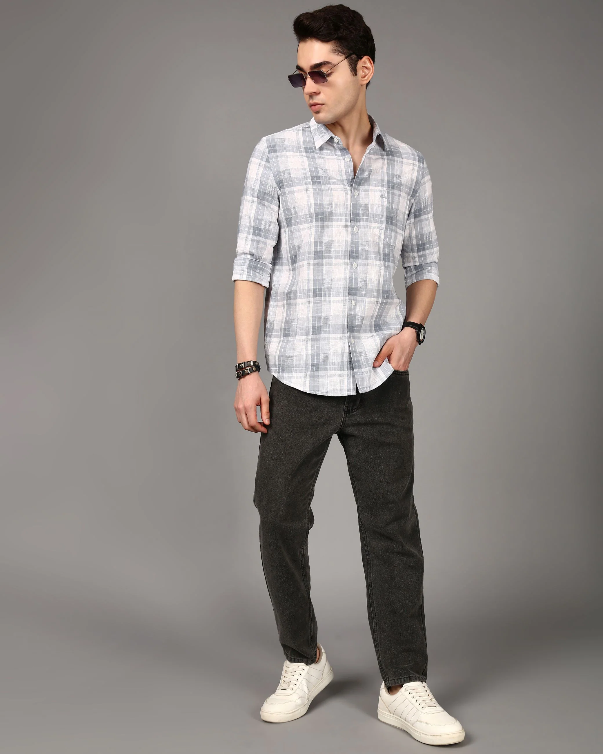 Men Grey Checked Shirt - Image 5