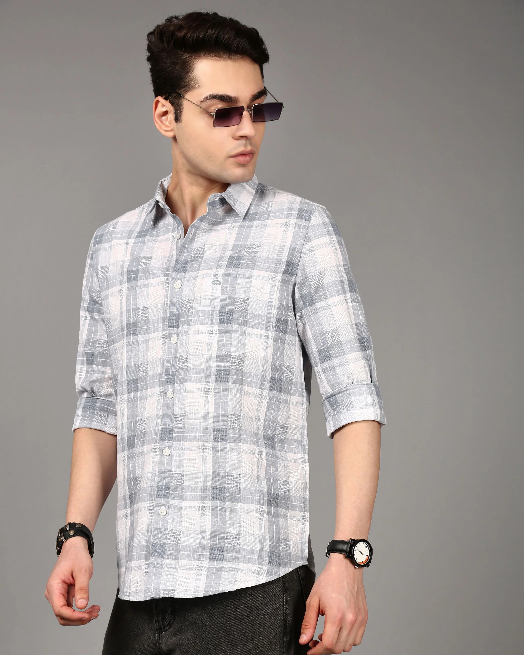 Men Grey Checked Shirt - Image 6