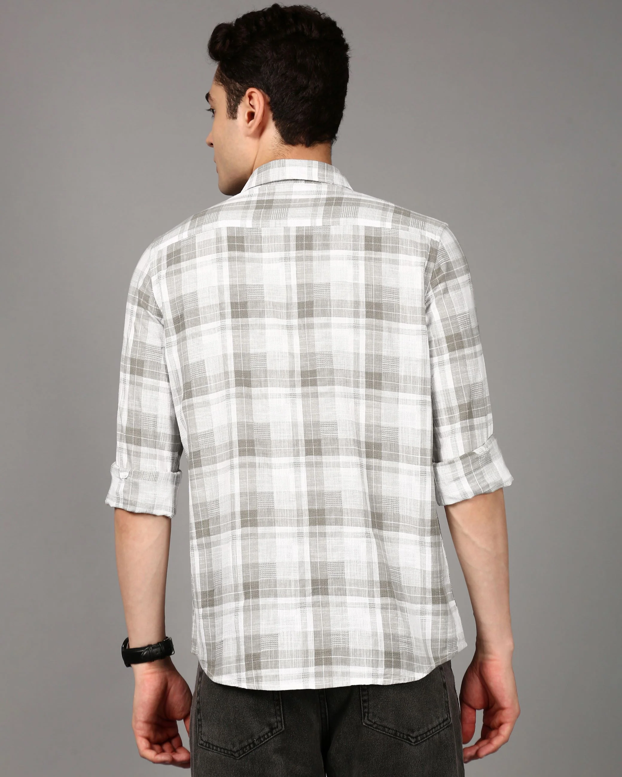Men Grey Checked Shirt - Image 2