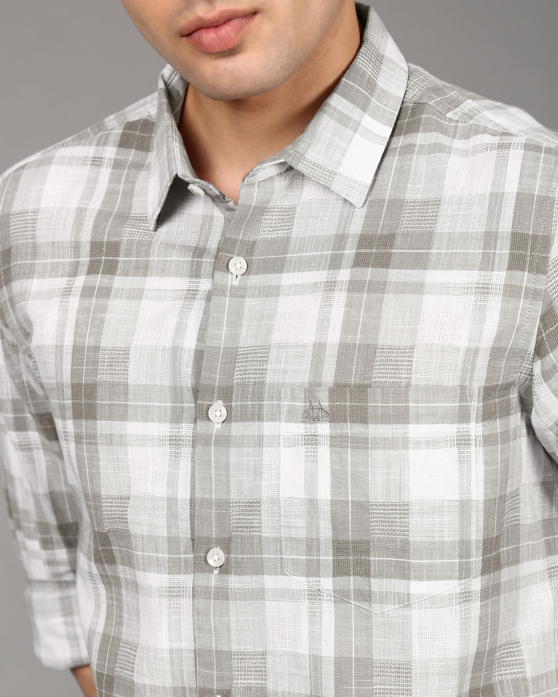 Men Grey Checked Shirt - Image 3
