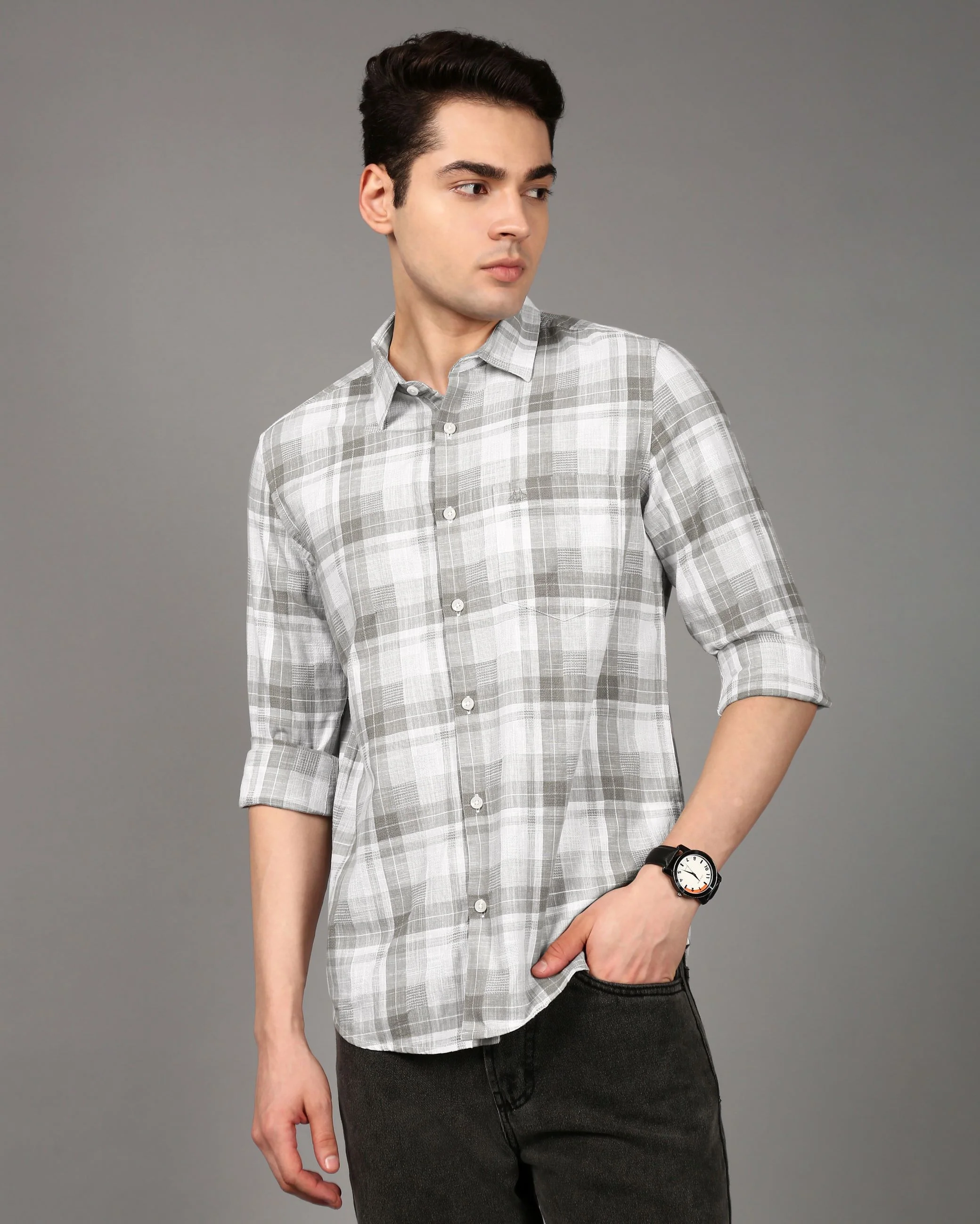 Men Grey Checked Shirt - Image 6