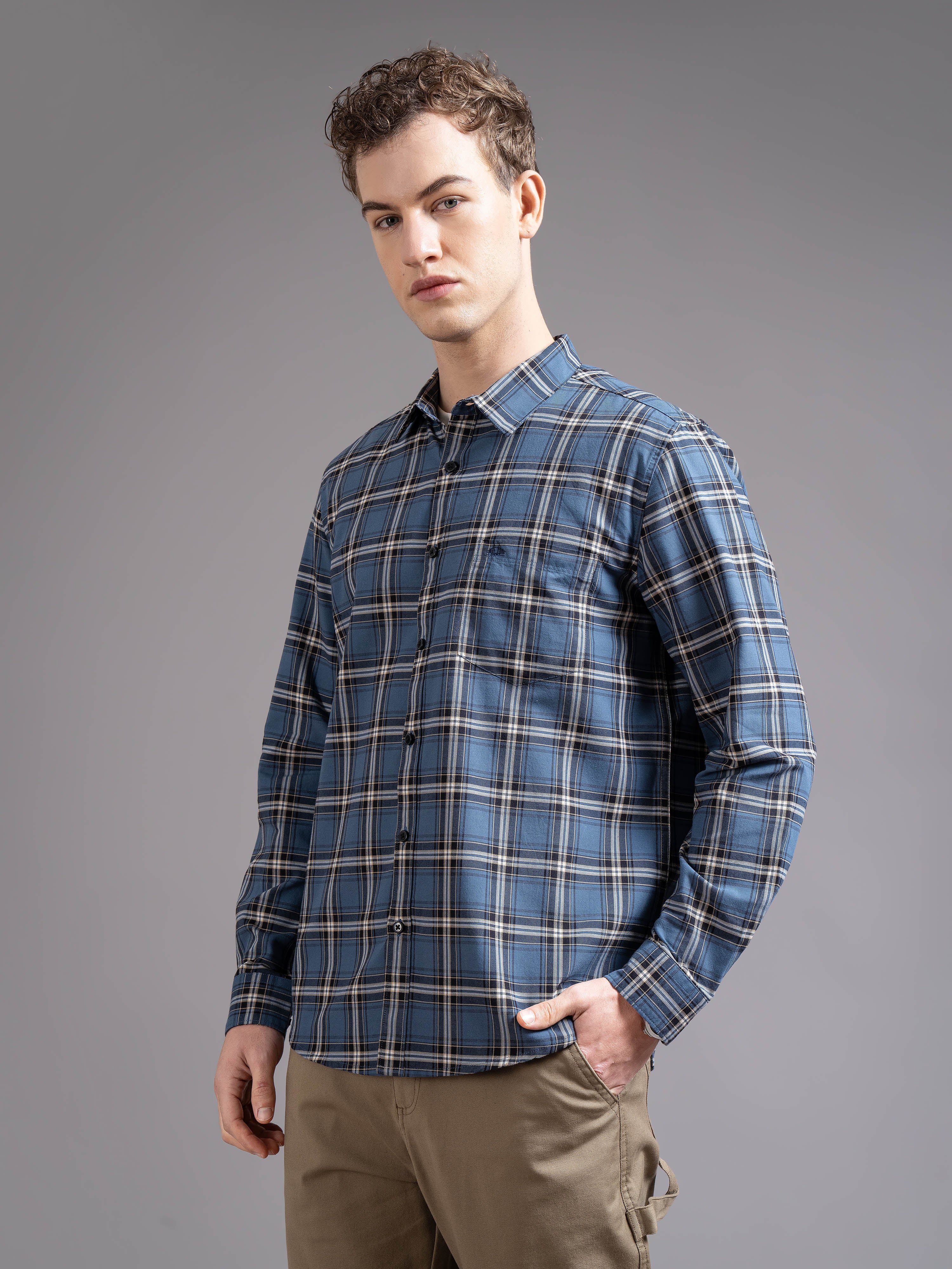 Men Grey Checked Shirt