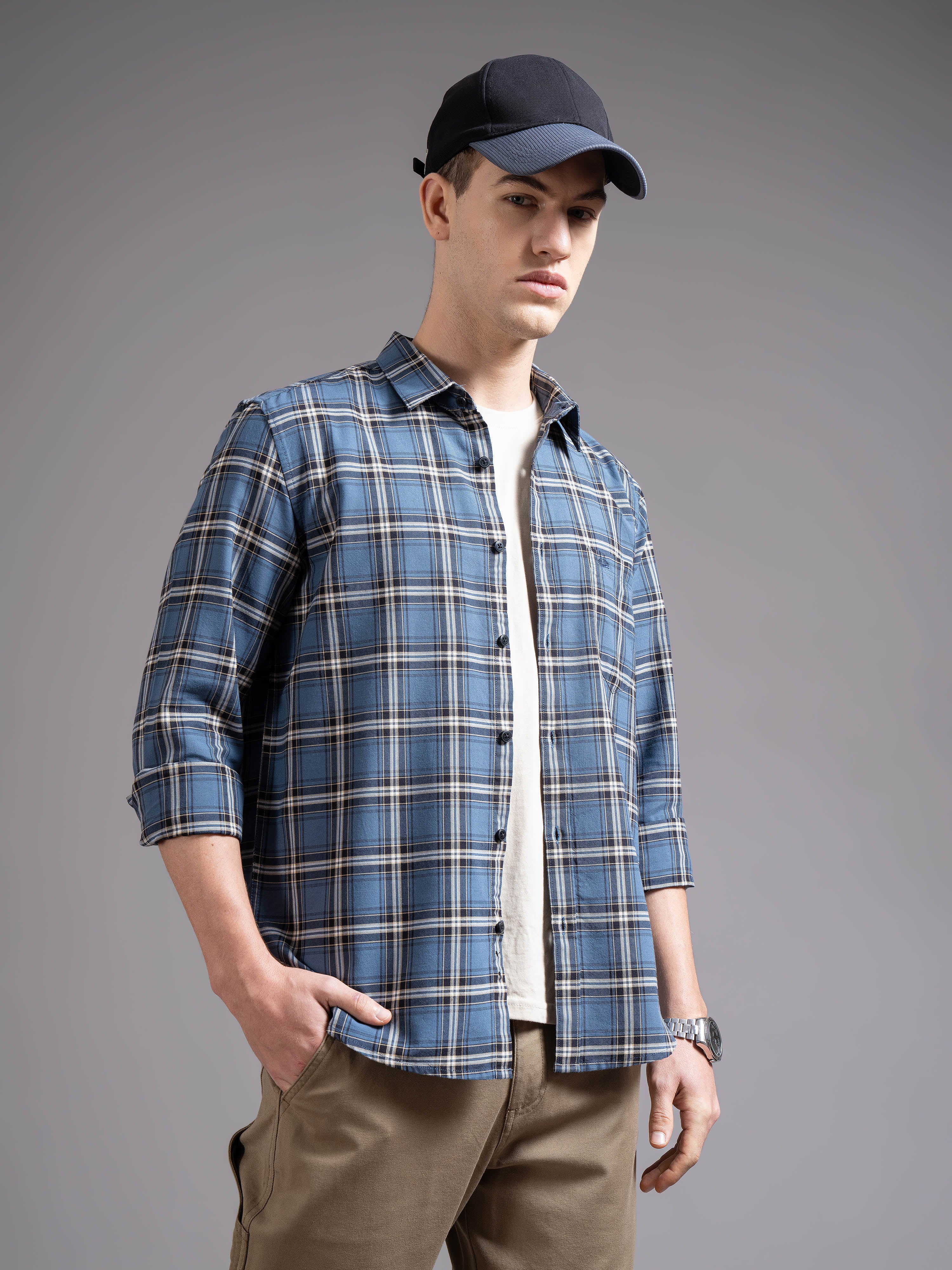 Men Grey Checked Shirt - Image 3