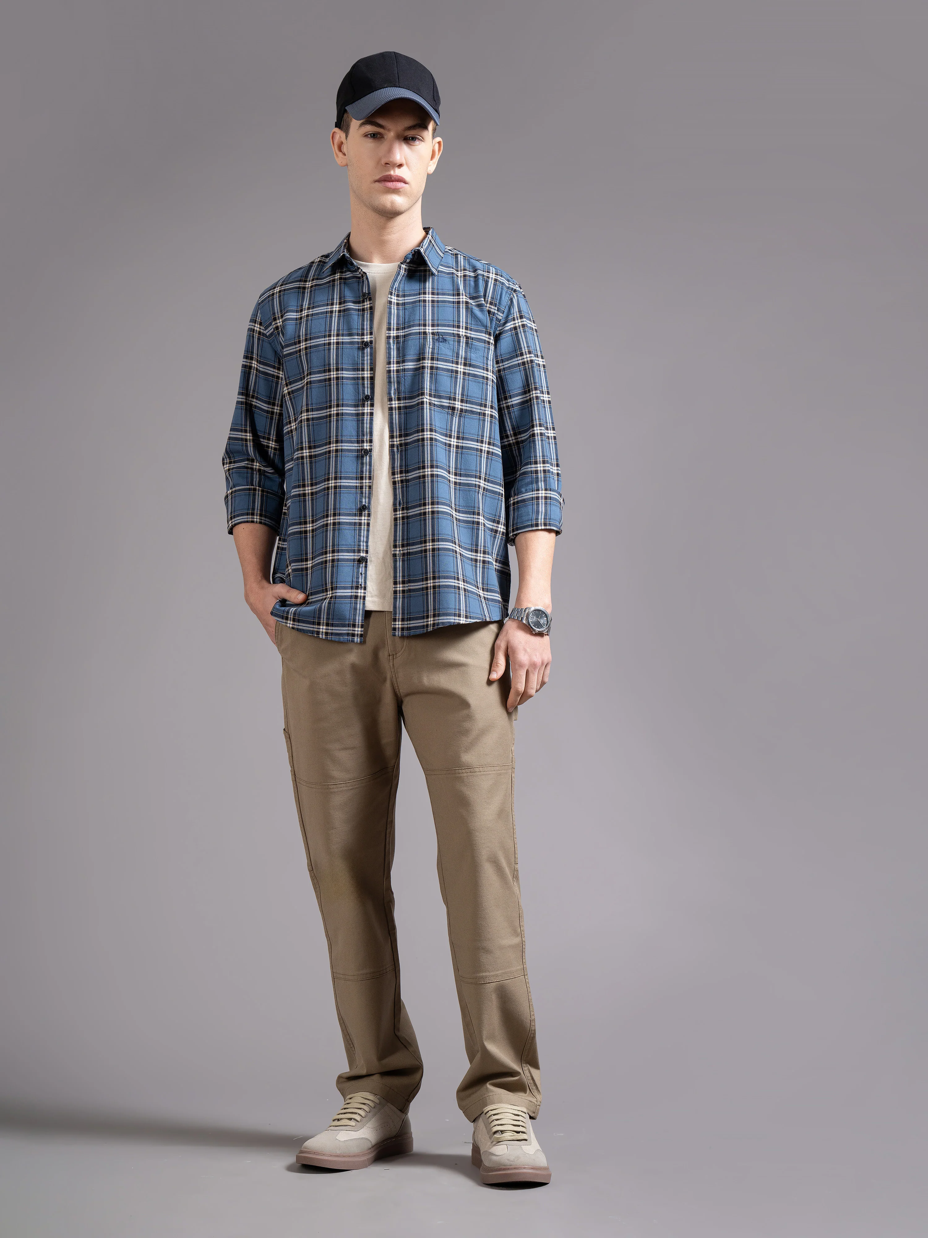 Men Grey Checked Shirt - Image 4