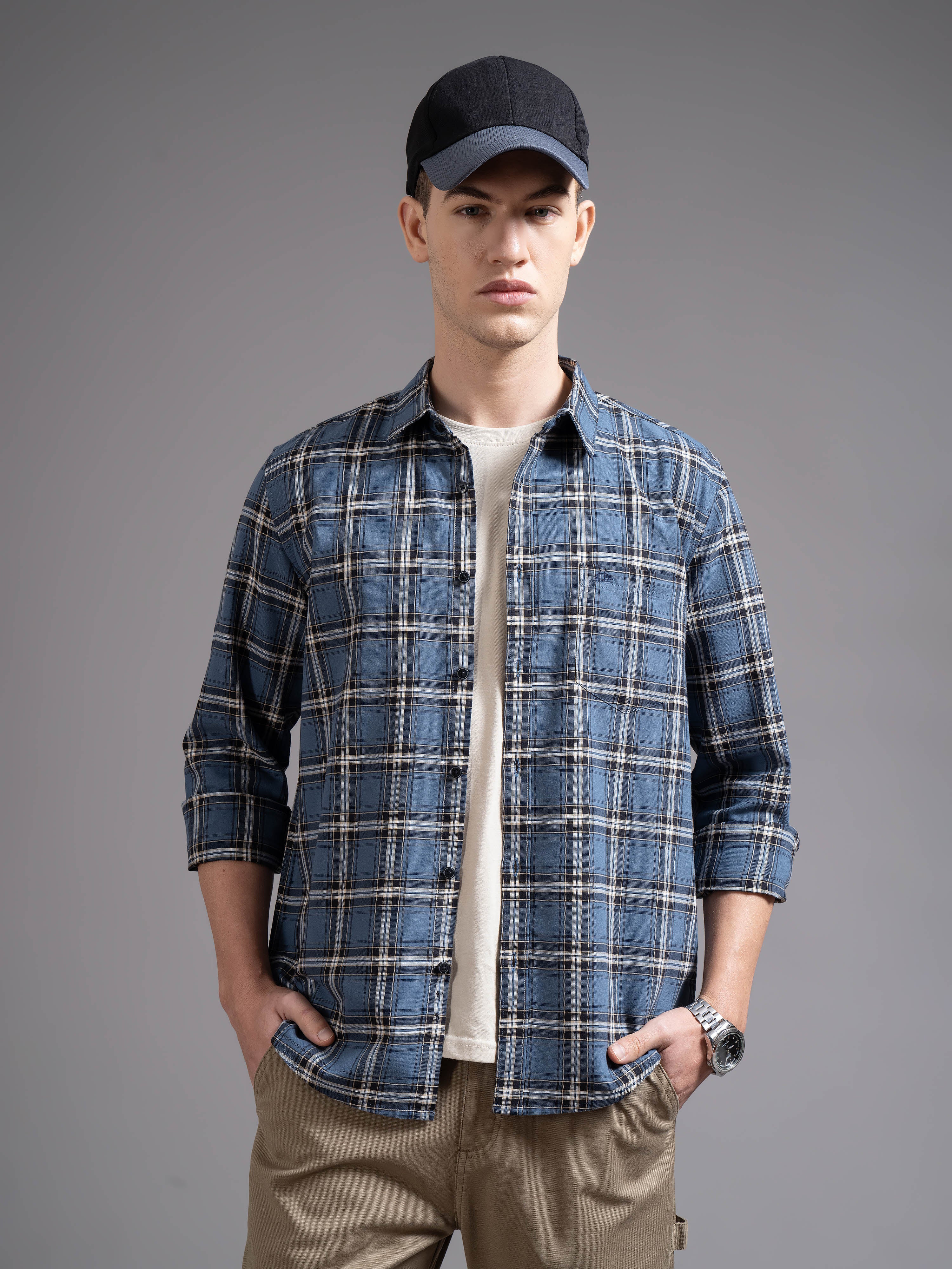 Men Grey Checked Shirt - Image 6