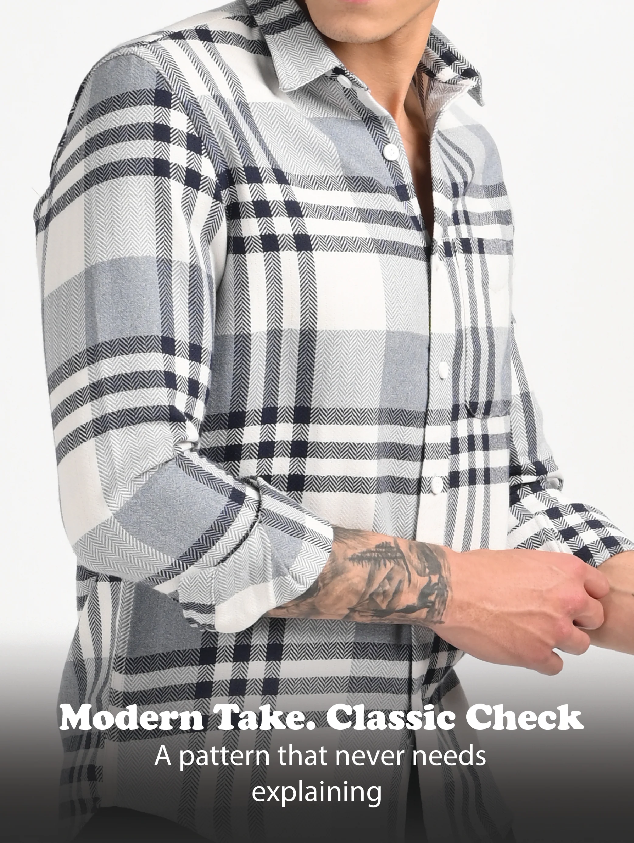 Men Grey Classic Bold Checked Shirt - Image 10