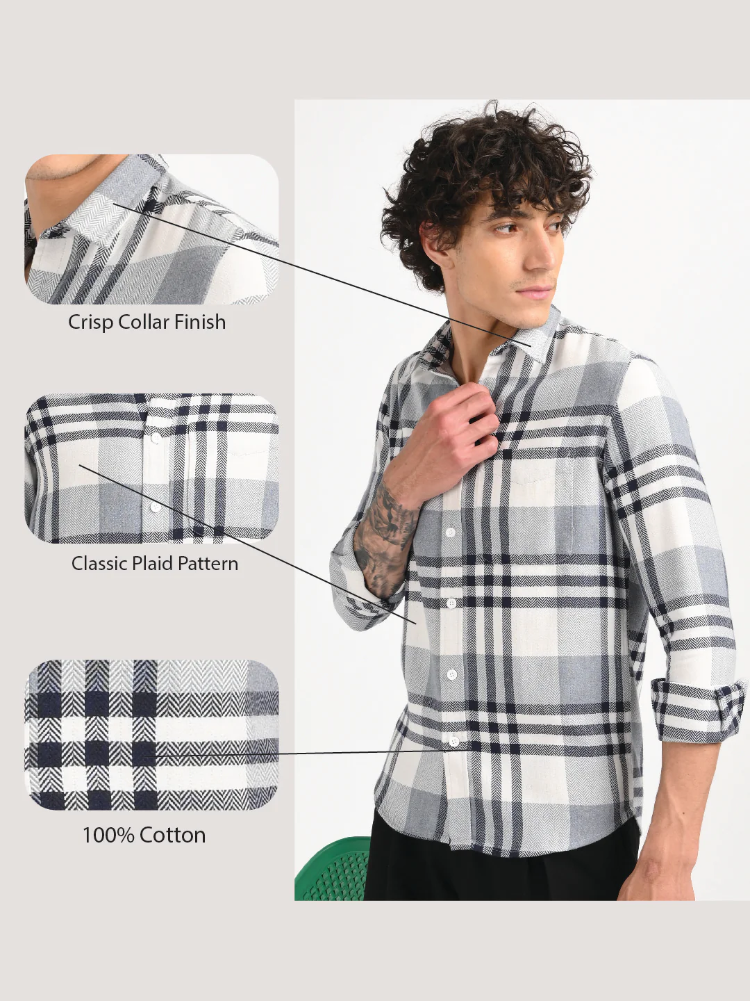 Men Grey Classic Bold Checked Shirt - Image 13