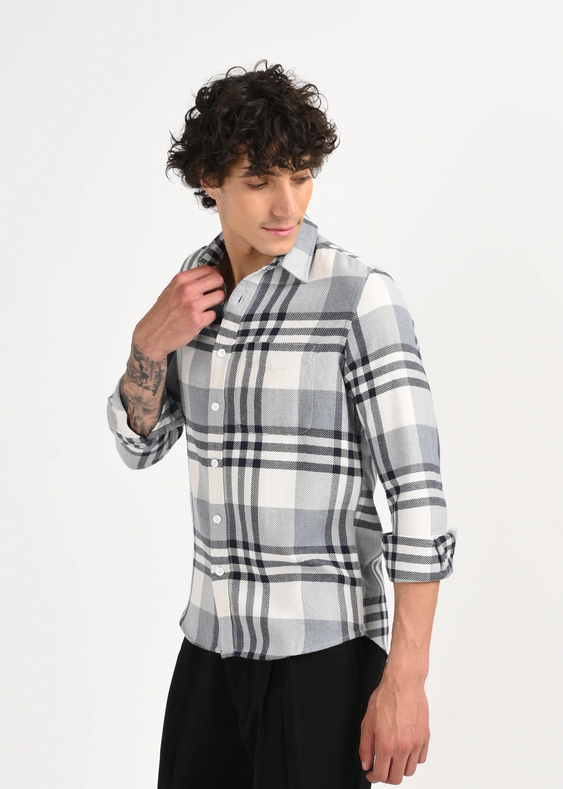 Men Grey Classic Bold Checked Shirt - Image 4