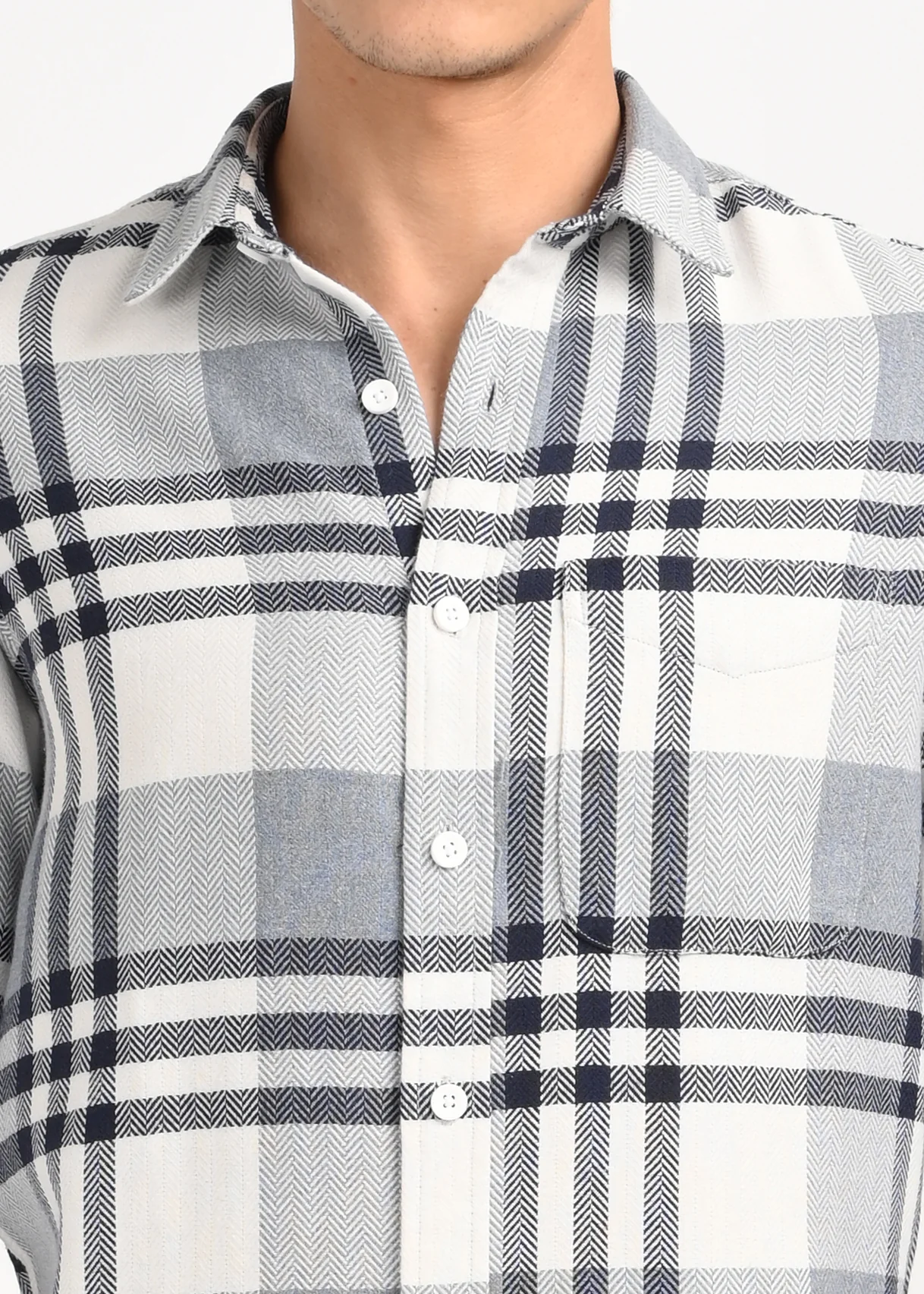 Men Grey Classic Bold Checked Shirt - Image 5