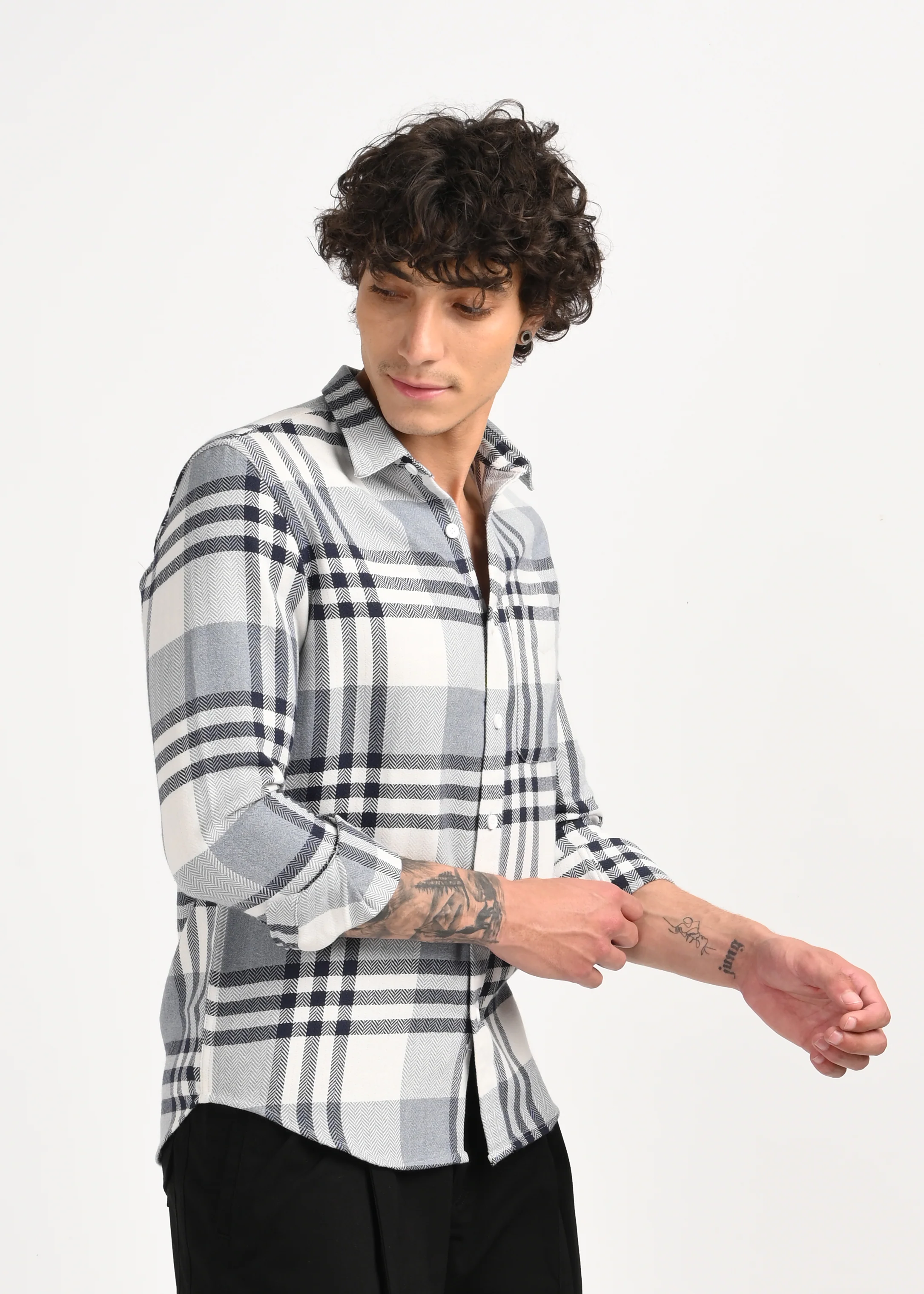 Men Grey Classic Bold Checked Shirt - Image 6