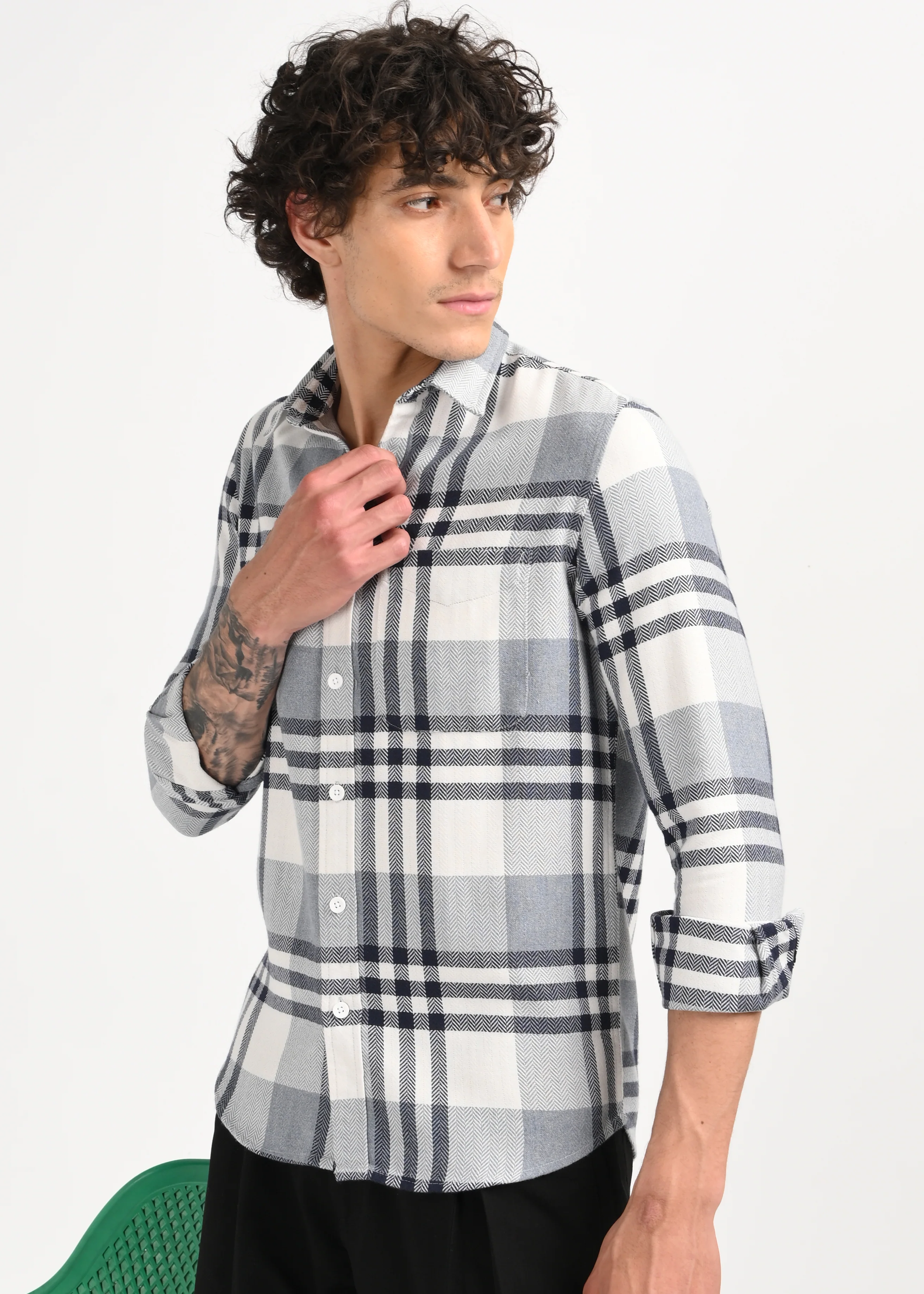 Men Grey Classic Bold Checked Shirt - Image 8