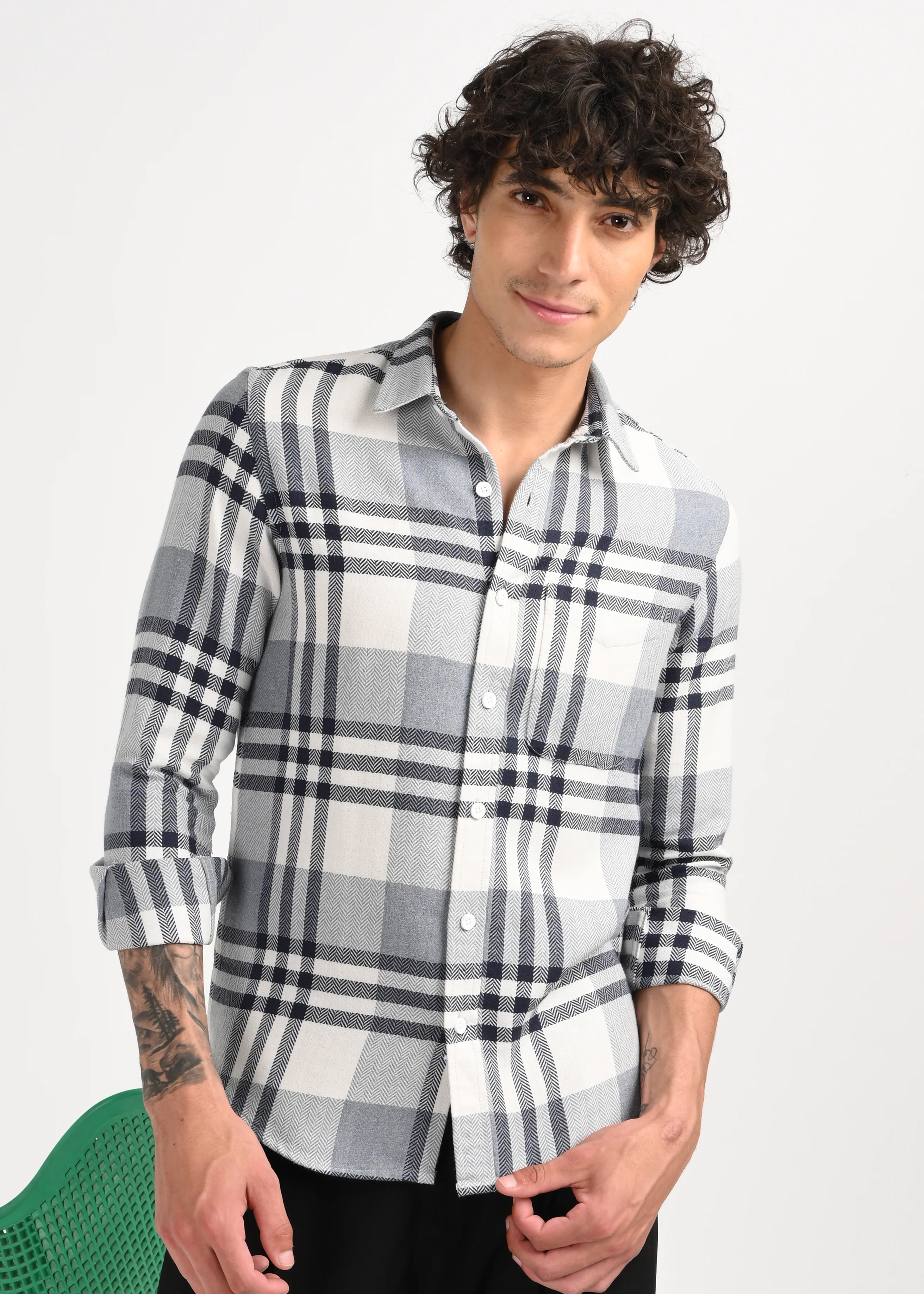 Men Grey Classic Bold Checked Shirt - Image 9
