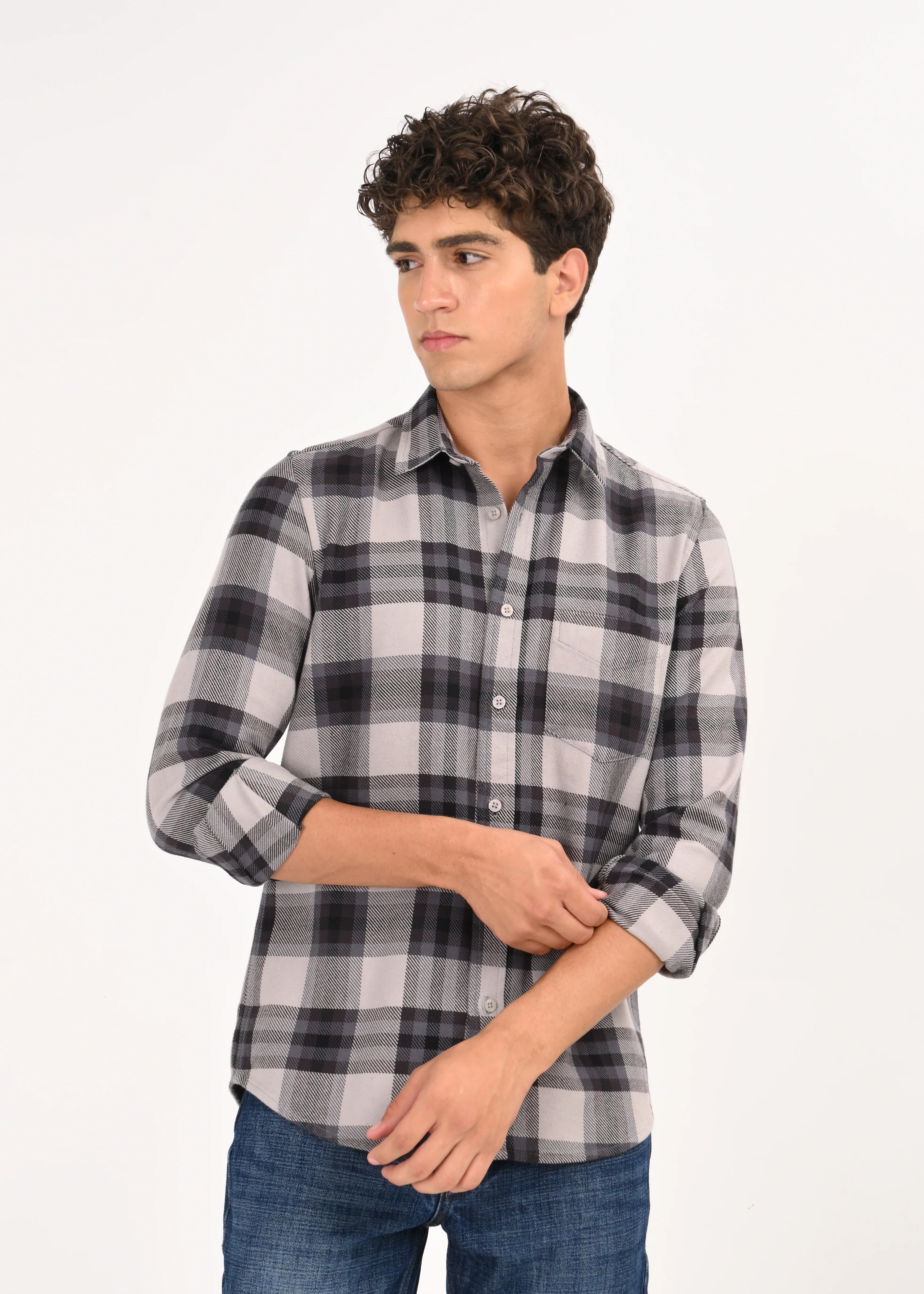 Men Grey Classic Checked Shirt