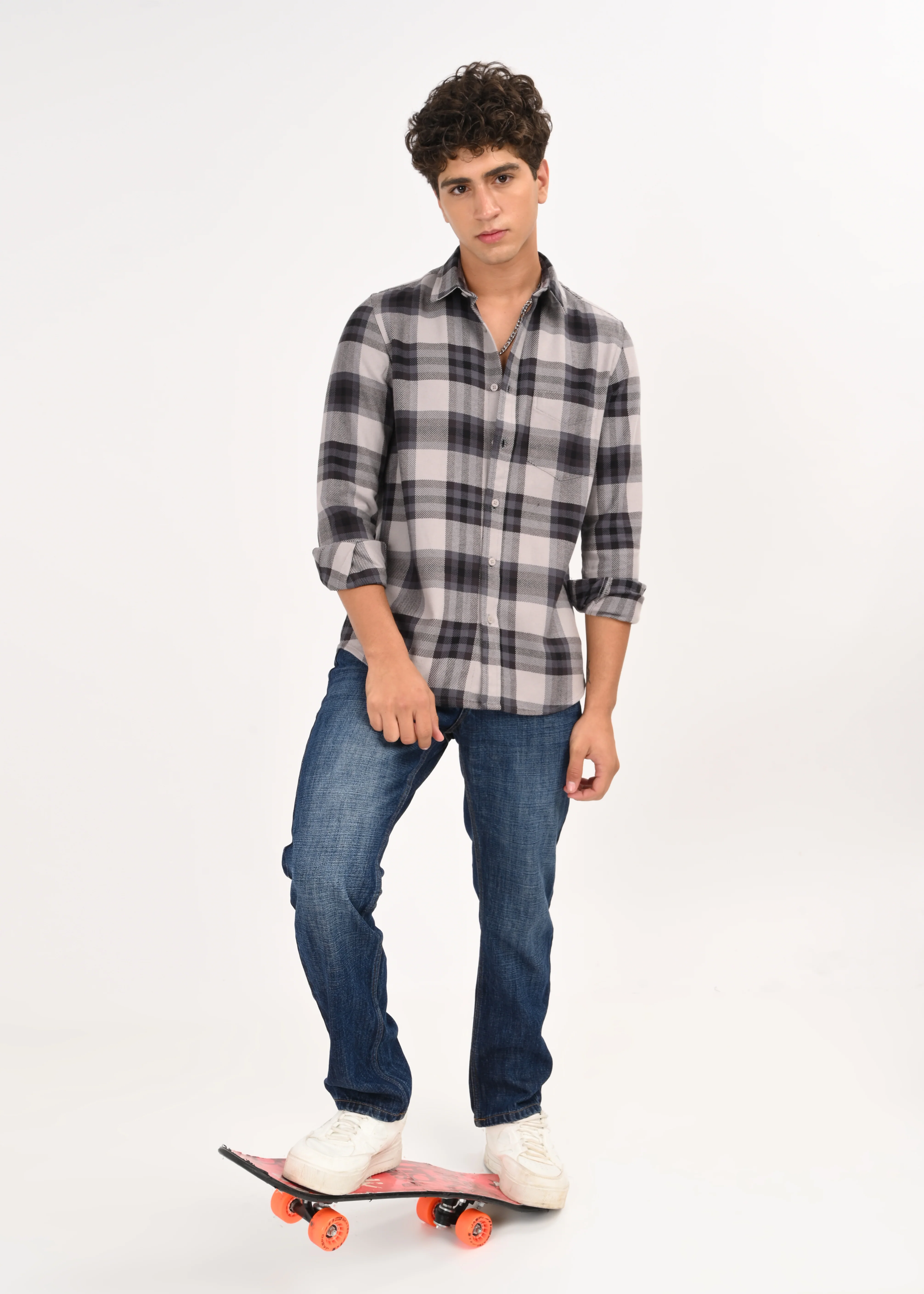 Men Grey Classic Checked Shirt - Image 10
