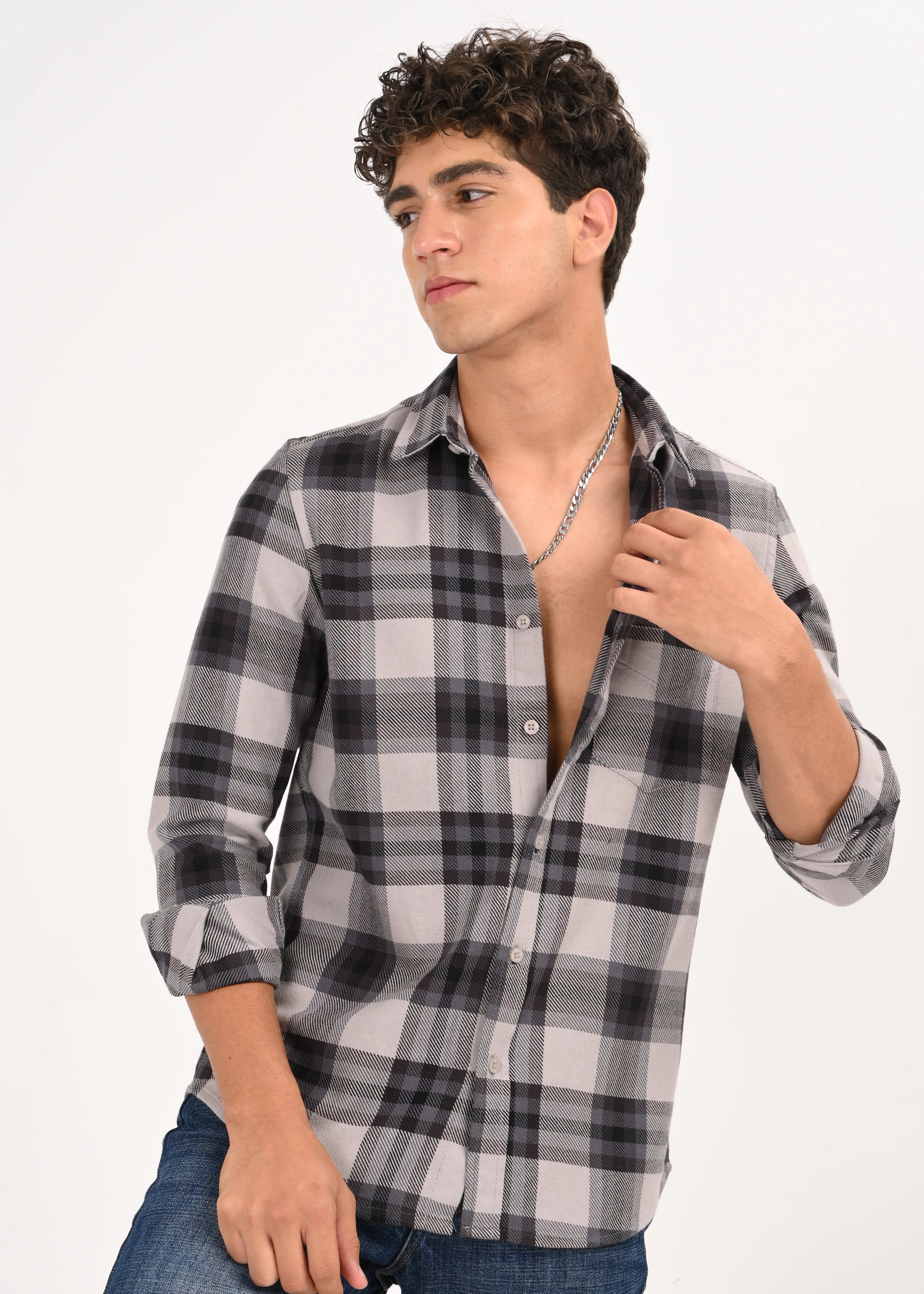 Men Grey Classic Checked Shirt - Image 11