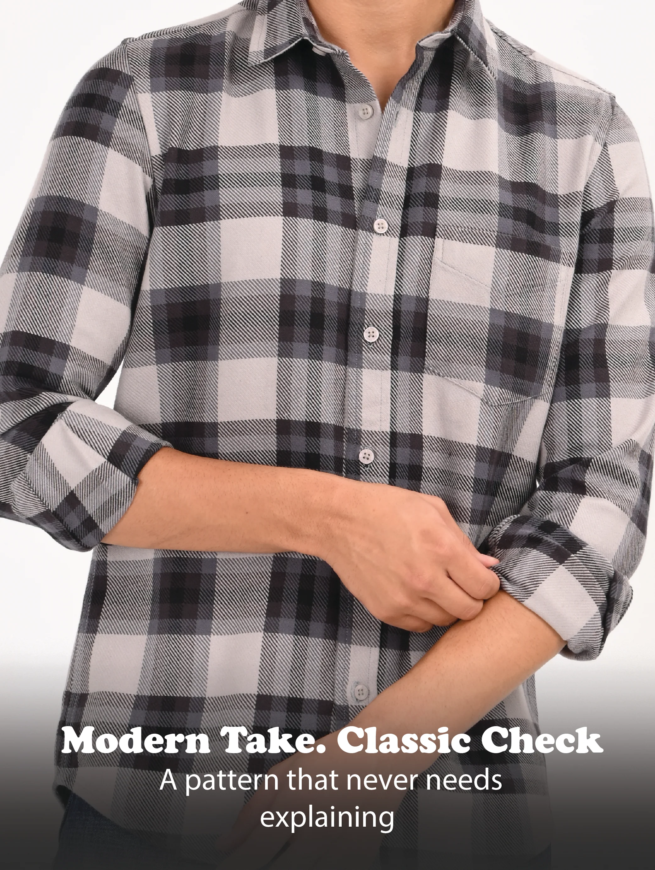 Men Grey Classic Checked Shirt - Image 12
