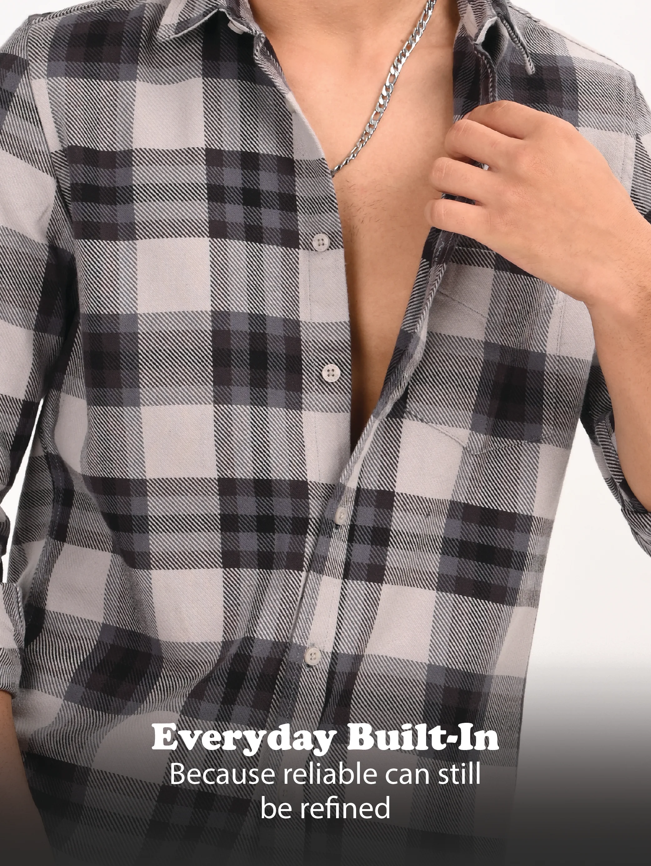 Men Grey Classic Checked Shirt - Image 14