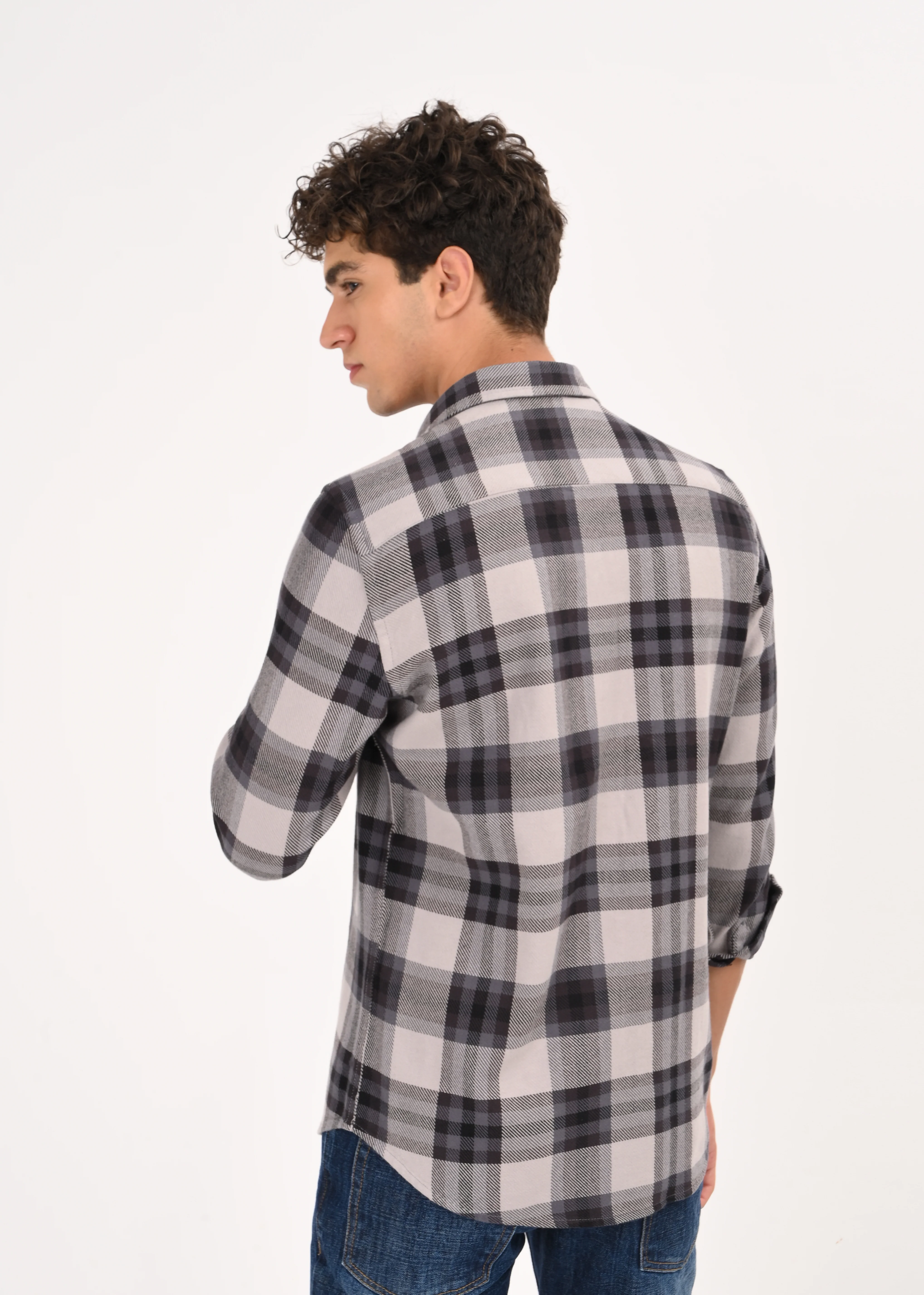 Men Grey Classic Checked Shirt - Image 2
