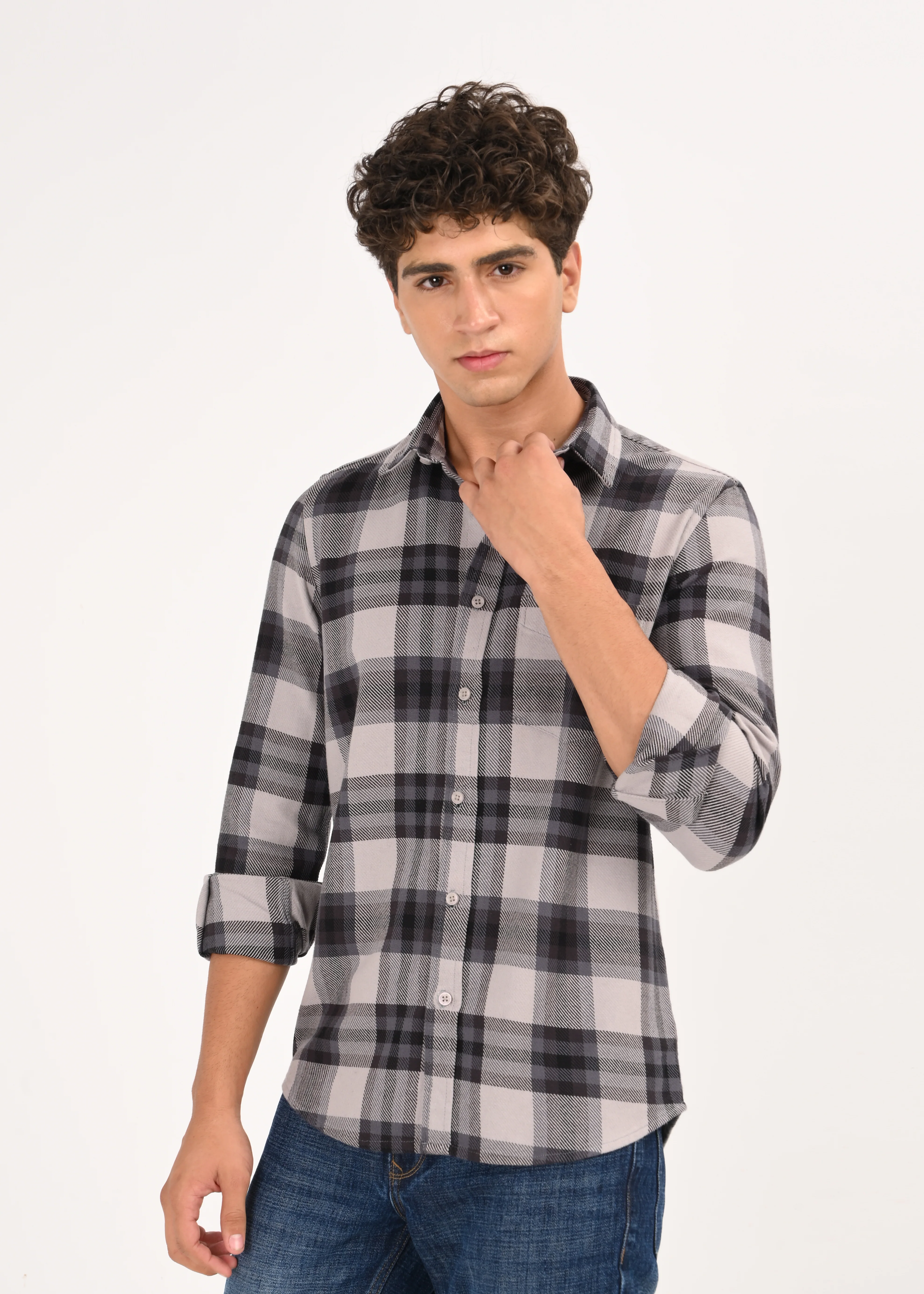 Men Grey Classic Checked Shirt - Image 4