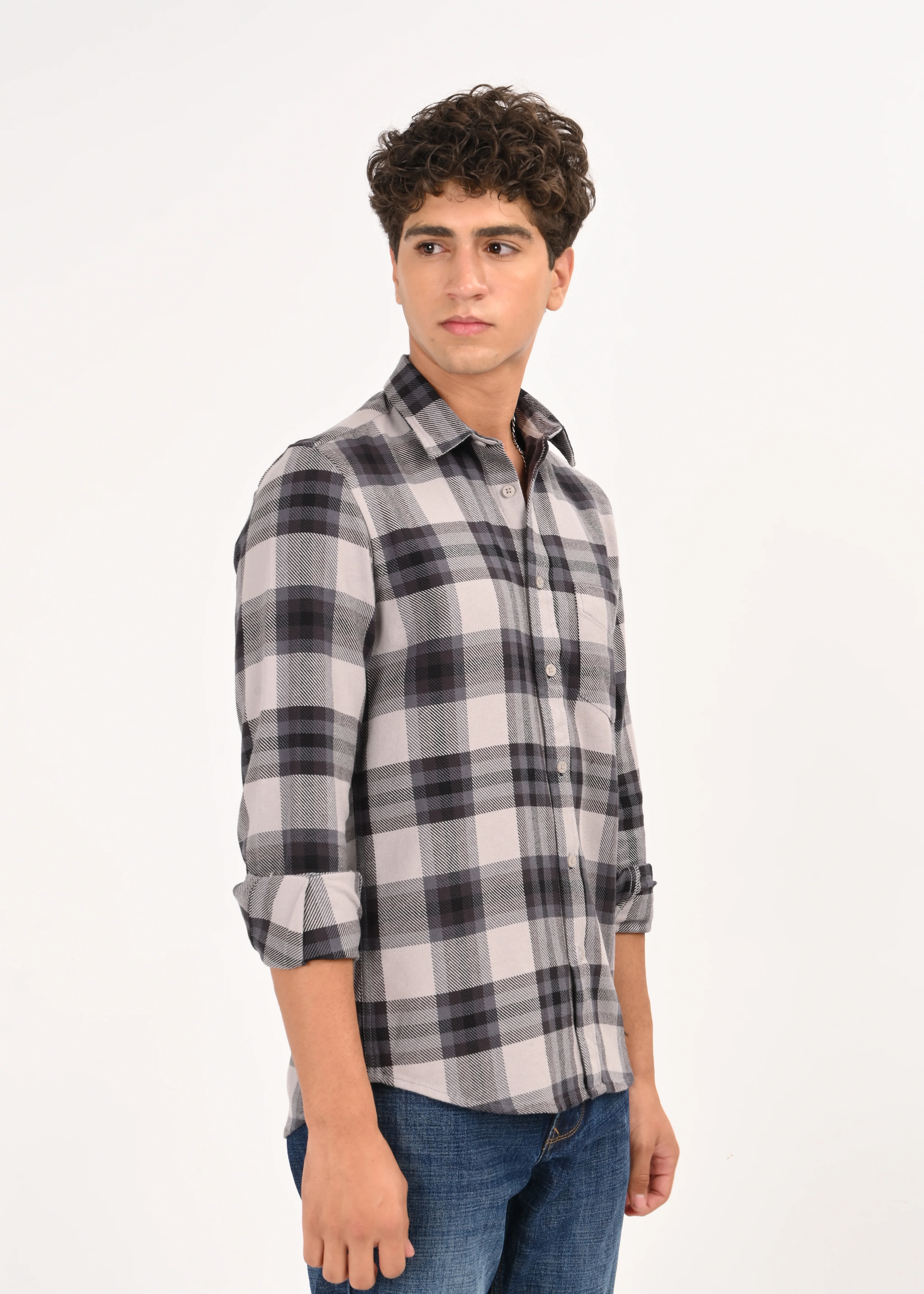 Men Grey Classic Checked Shirt - Image 5