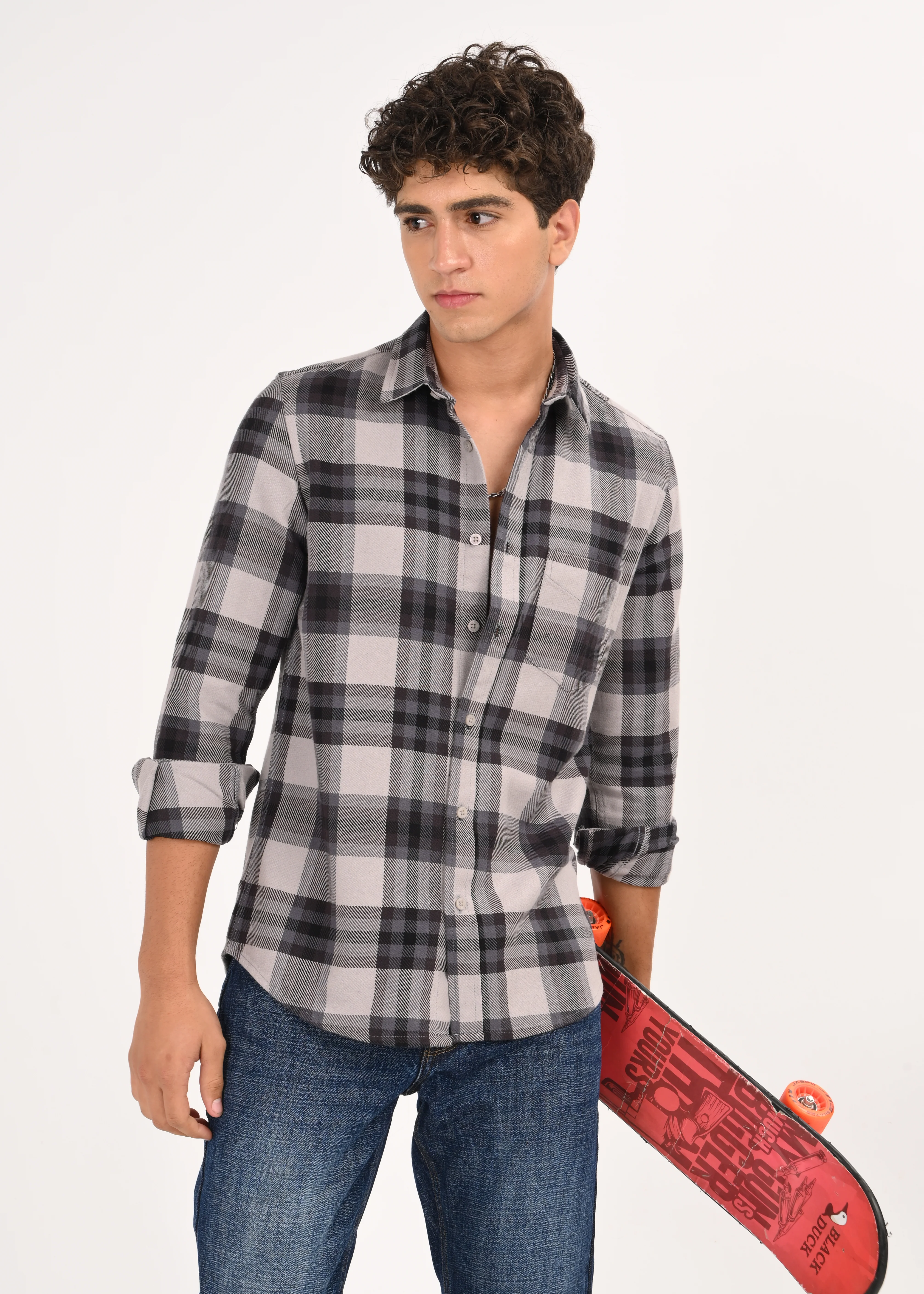 Men Grey Classic Checked Shirt - Image 9