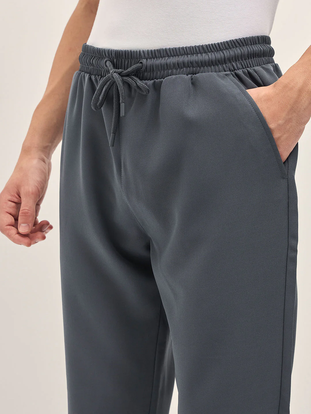 Men Grey Classic Korean-Inspired Elastic Waist Casual Trouser - Image 5