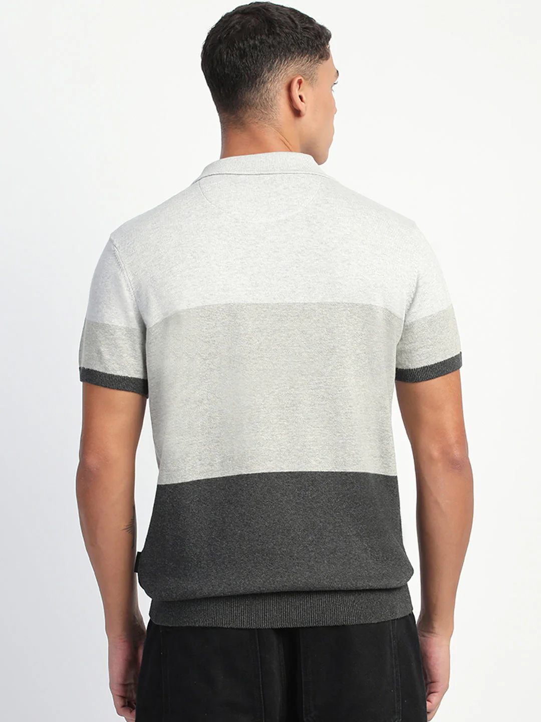 Men Grey Color Block Regular Fit Polo T-Shirt - Image 4
