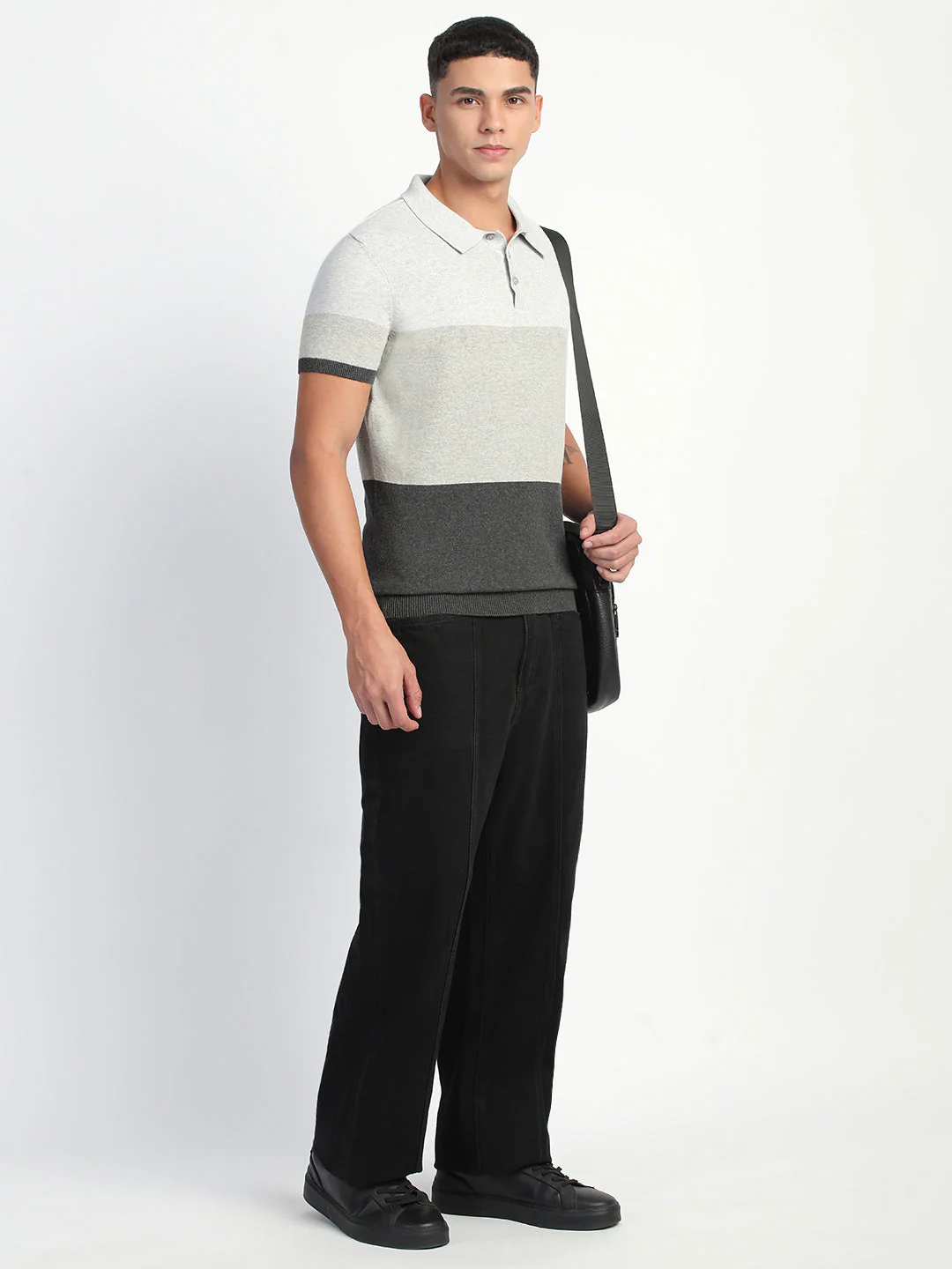 Men Grey Color Block Regular Fit Polo T-Shirt - Image 5