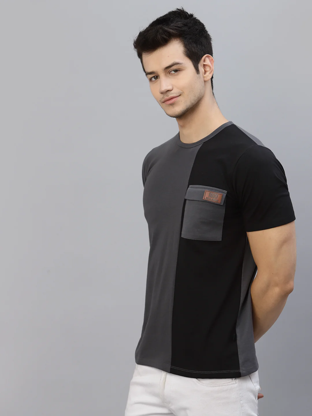Men Grey Colorblocked T-shirt - Image 5