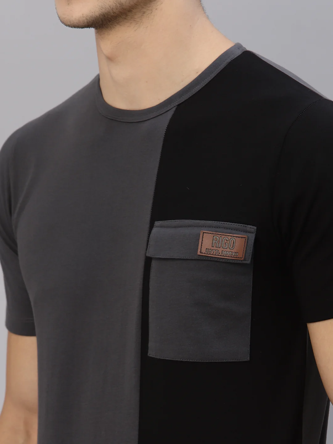 Men Grey Colorblocked T-shirt - Image 6